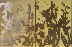 Díptico original-Recuerdos del paisaje-Hoja de oro con óleo-Artista británico galardonado