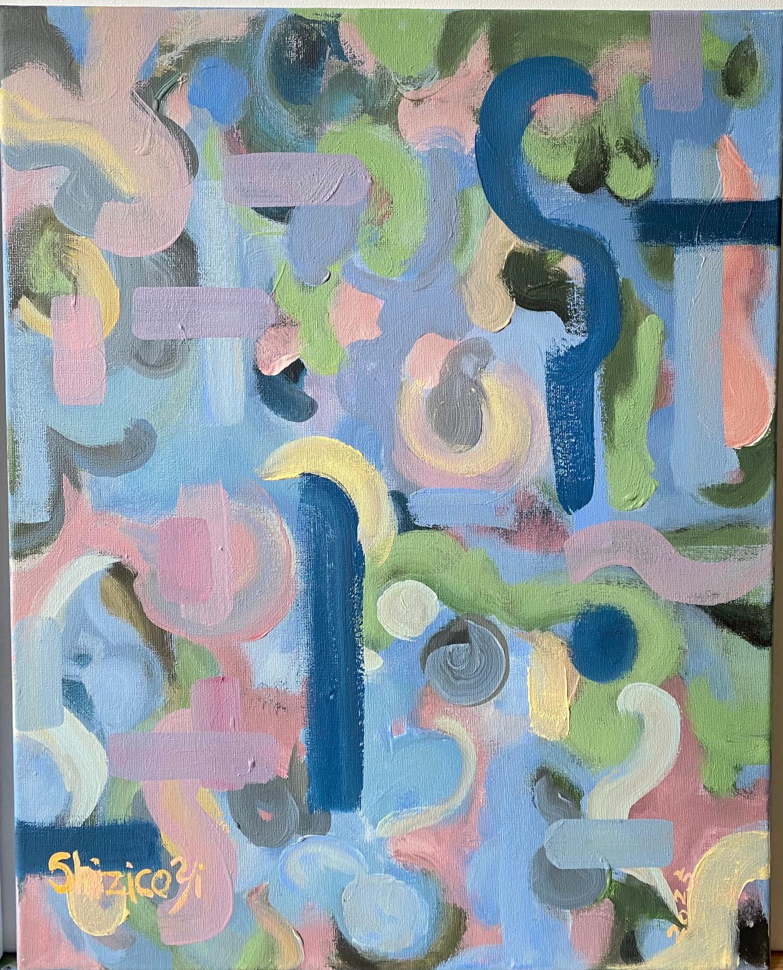 Díptico original-Dúo de primavera-Artista británico premiado-Abstracto-Contemporáneo Reino Unido - Abstract Painting Gris de Shizico Yi