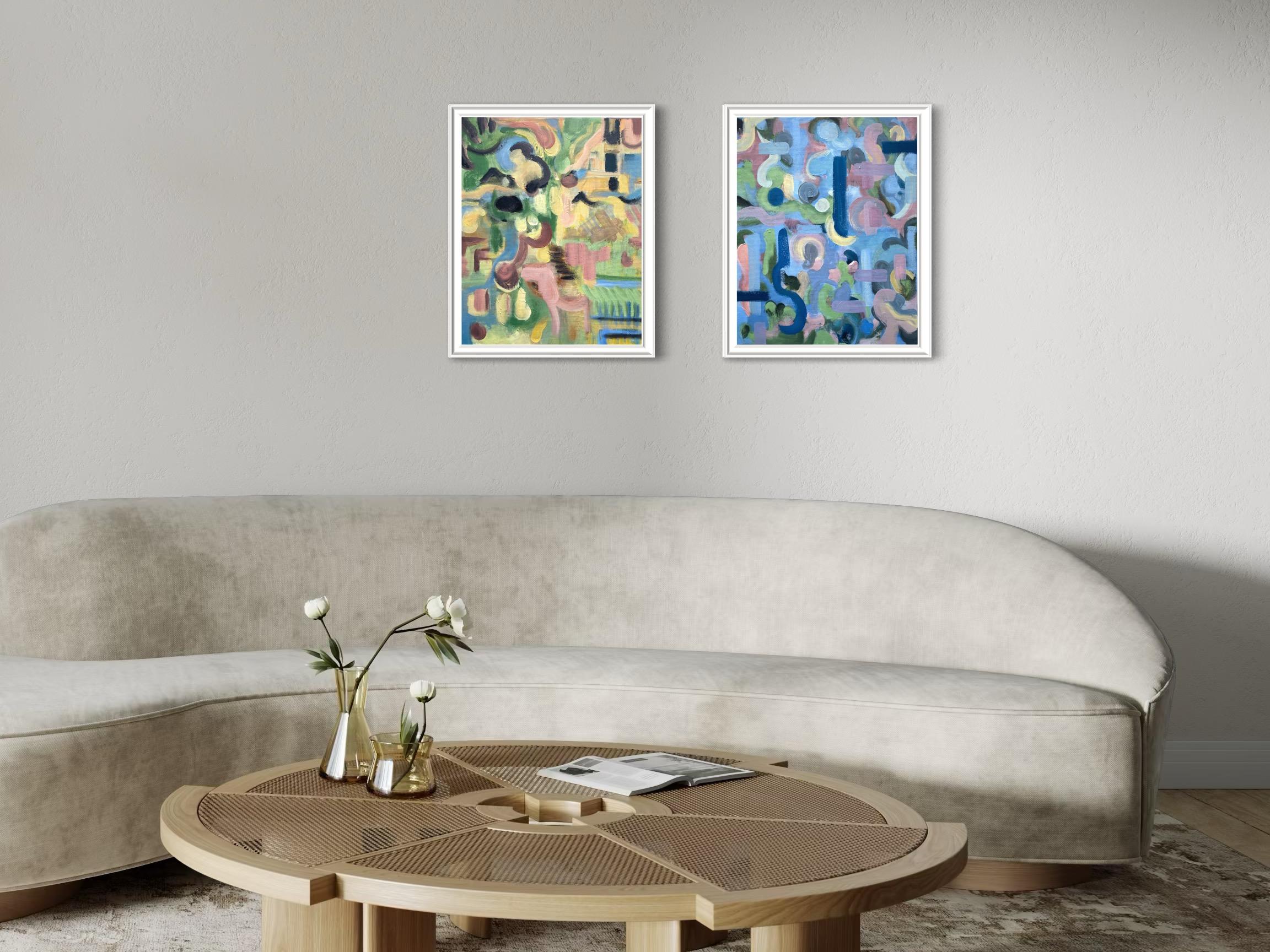 Original Diptychon-Spring Duet-British Awarded Artist-Abstract-Contemporary UK – Painting von Shizico Yi