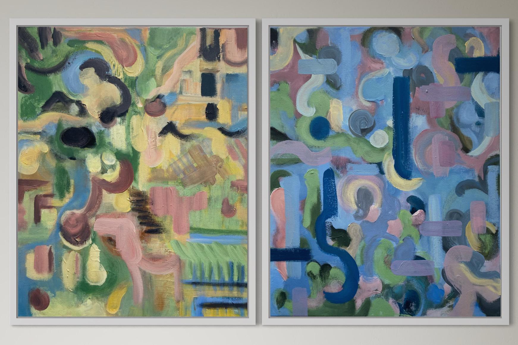 Díptico original-Dúo de primavera-Artista británico premiado-Abstracto-Contemporáneo Reino Unido en venta 1