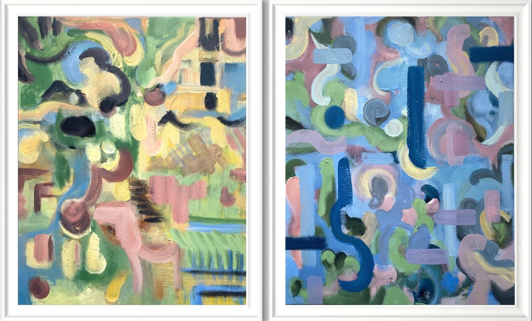 Shizico Yi Abstract Painting – Original Diptychon-Spring Duet-British Awarded Artist-Abstract-Contemporary UK