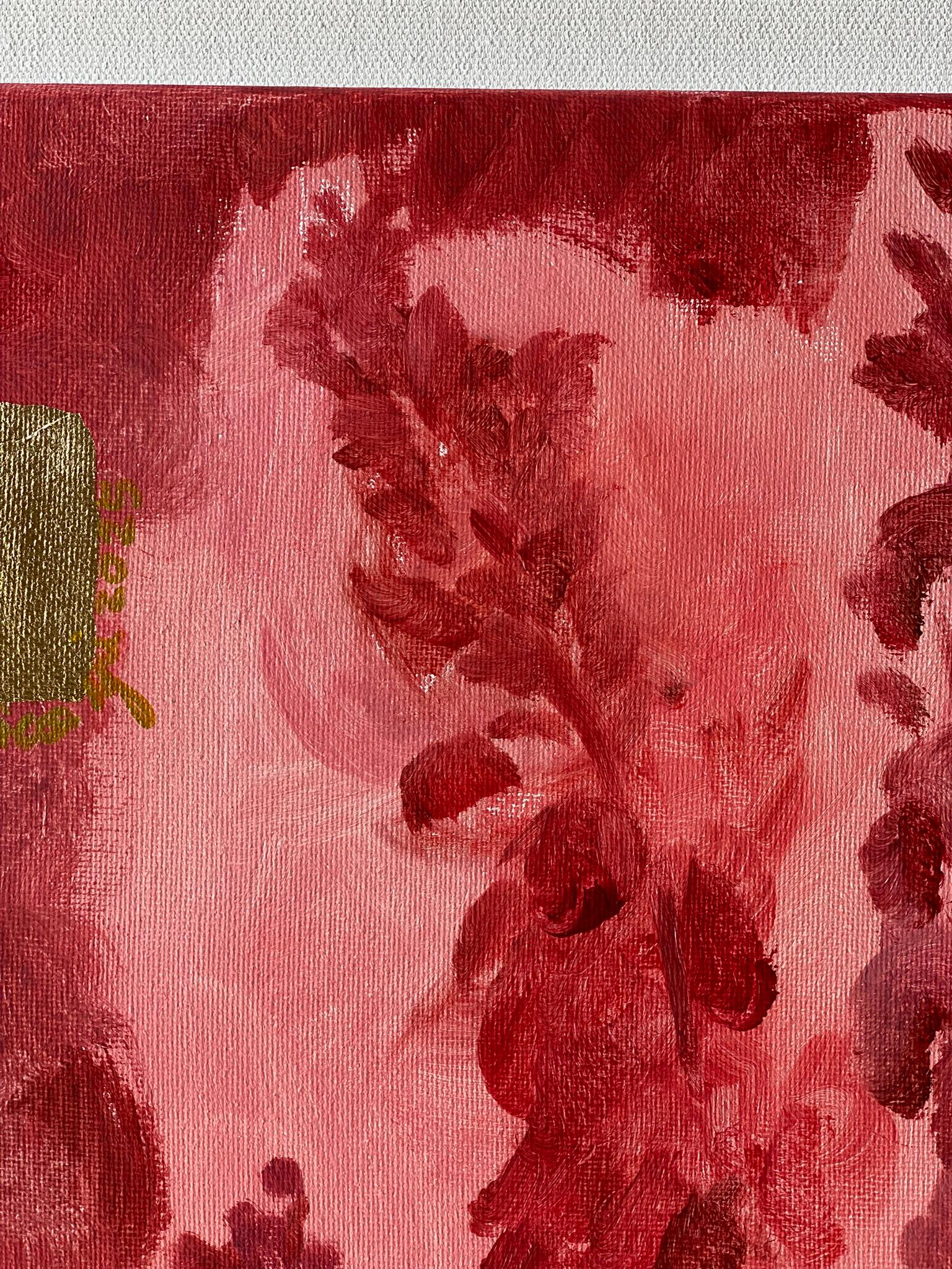 Diptyque original -Série Soleil : Rouge et bleu - Artiste britannique primé - Feuille d'or en vente 8