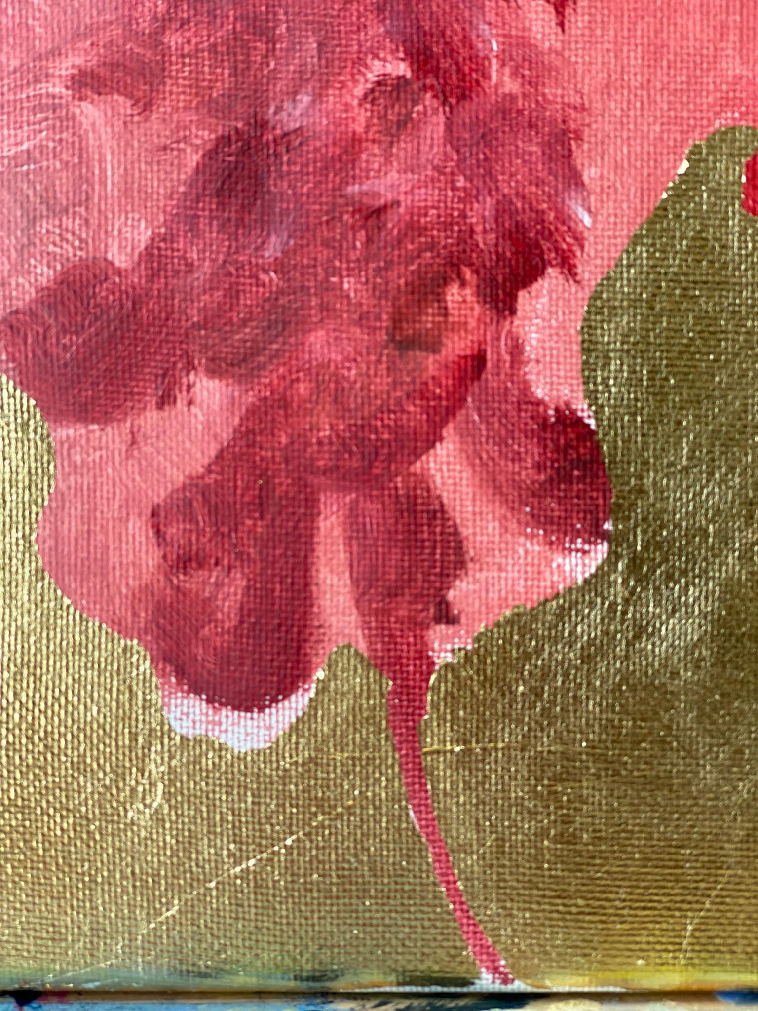 Diptyque original -Série Soleil : Rouge et bleu - Artiste britannique primé - Feuille d'or en vente 13