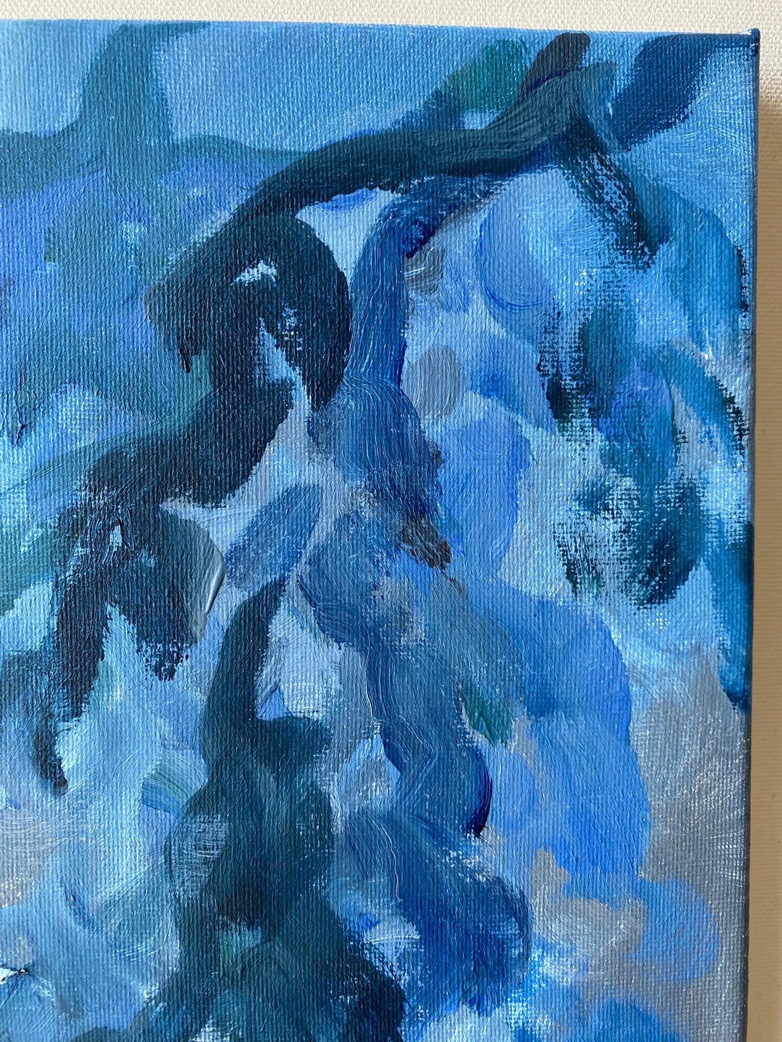 Diptyque original -Série Soleil : Rouge et bleu - Artiste britannique primé - Feuille d'or - Or Landscape Painting par Shizico Yi
