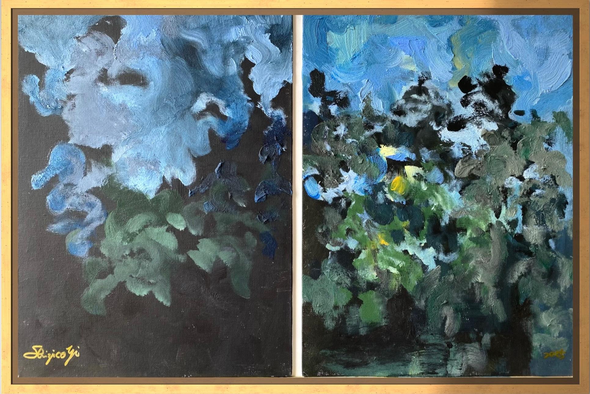 Diptyque d'origine Sunset Song-British Awarded Artist-Abstract impression-oil