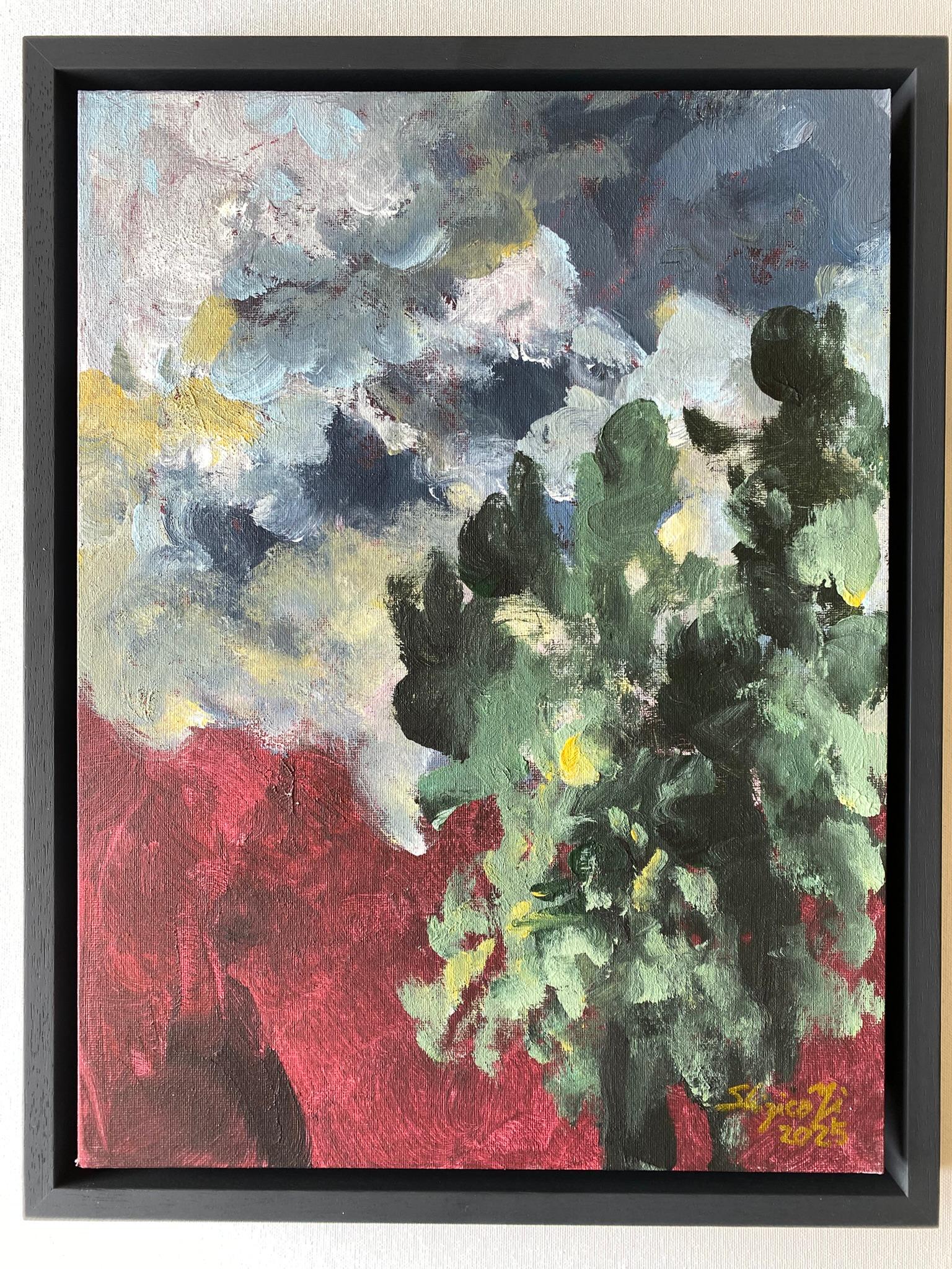 Díptico original-Sunset Song-Artista británico galardonado-Aceite de atardecer al aire libre - Painting Impresionista abstracto de Shizico Yi