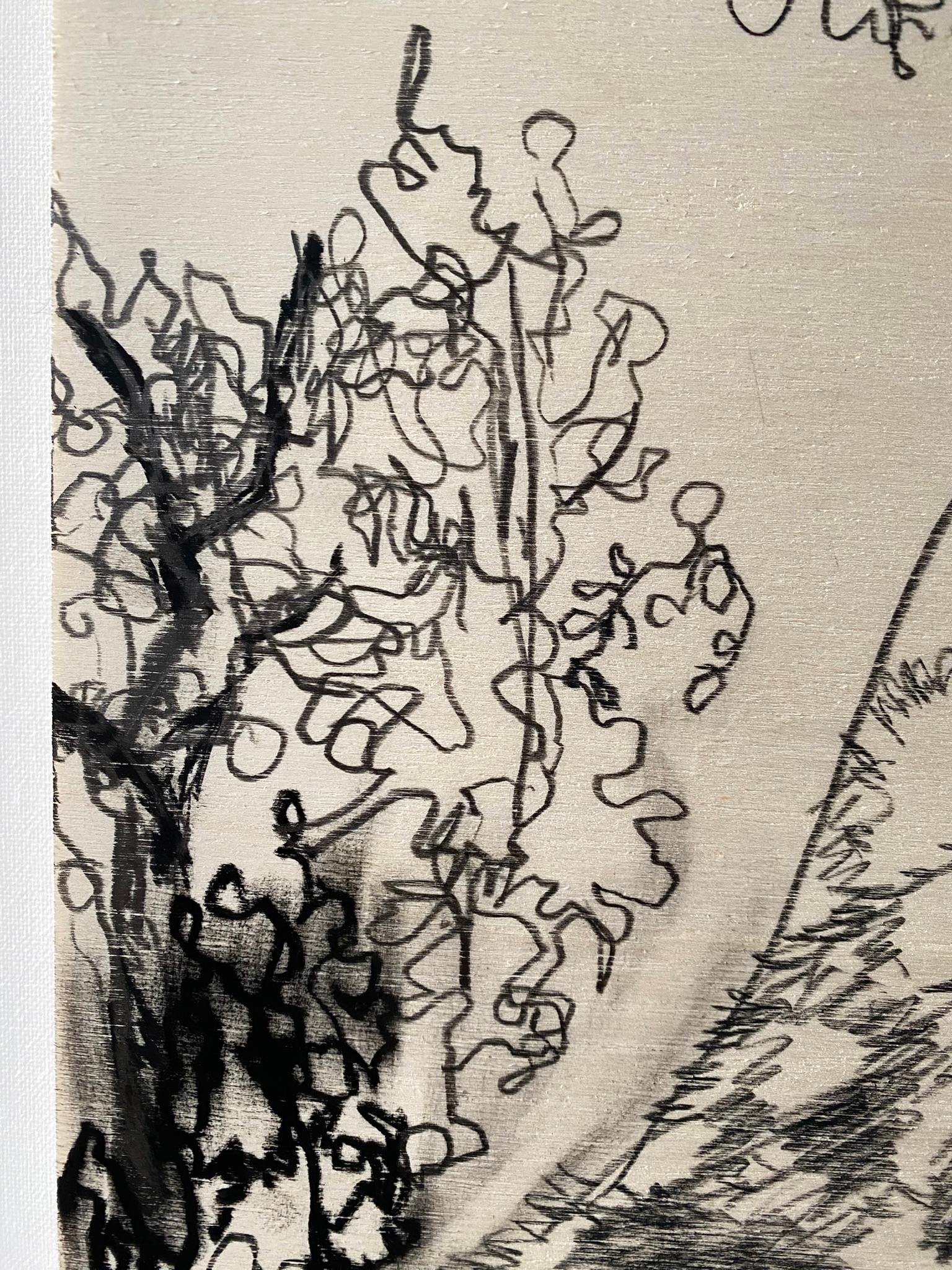 Original Drawing on Wood-Breakfast with Cat-British Awarded Artist-Large panel For Sale 7