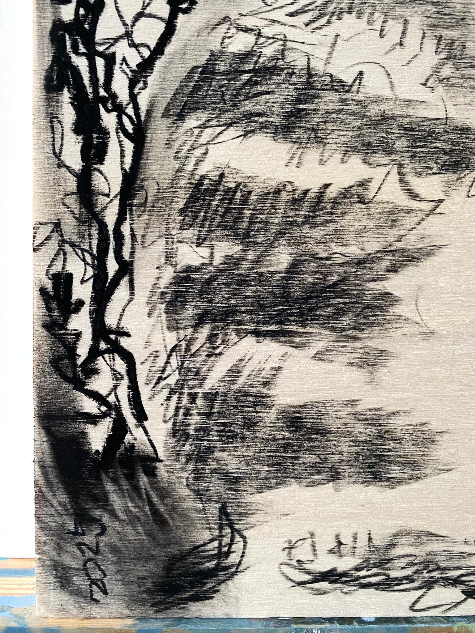 Original Drawing on Wood-Breakfast with Cat-British Awarded Artist-Large panel For Sale 8
