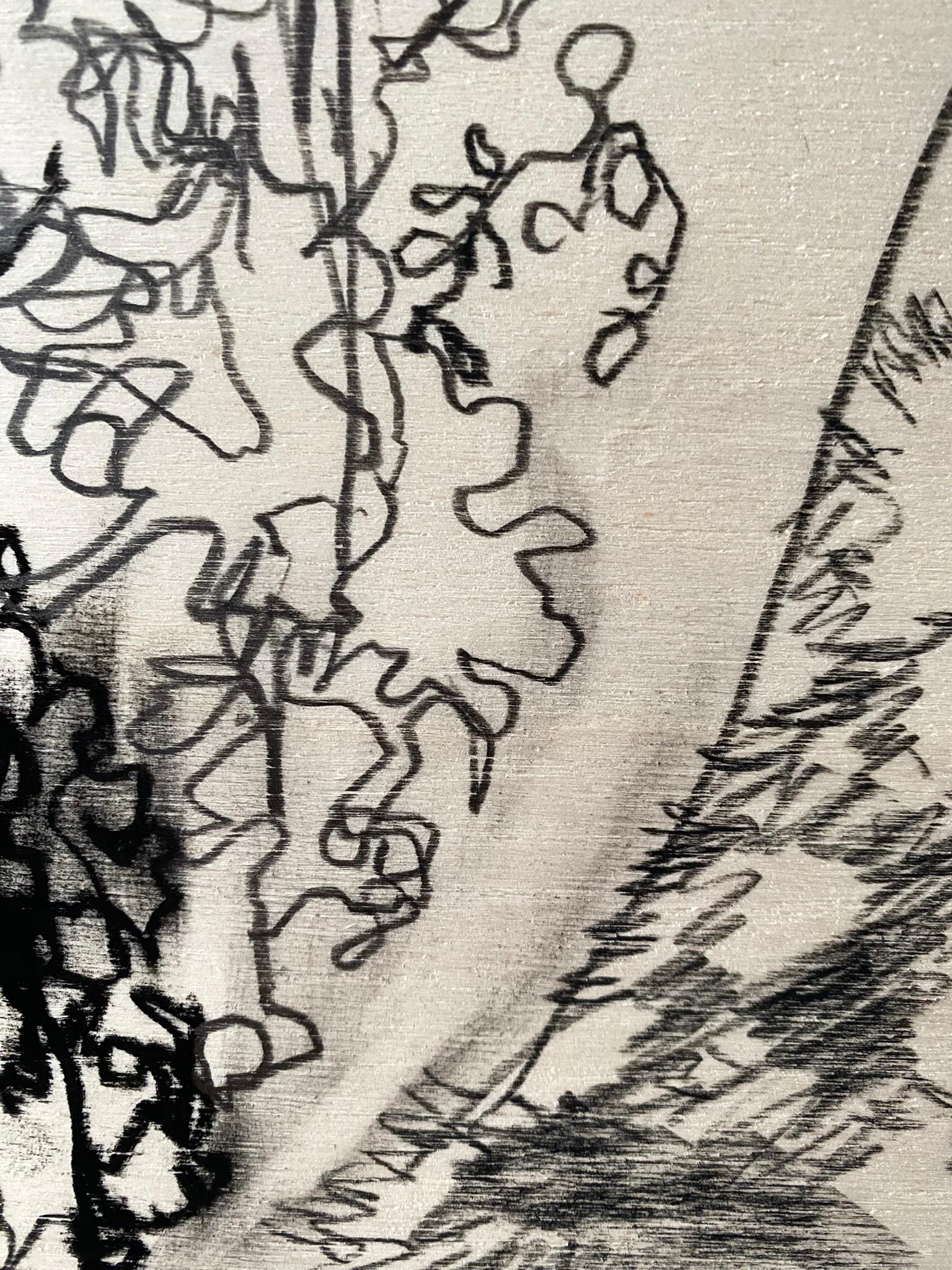 Original Drawing on Wood-Breakfast with Cat-British Awarded Artist-Large panel For Sale 9