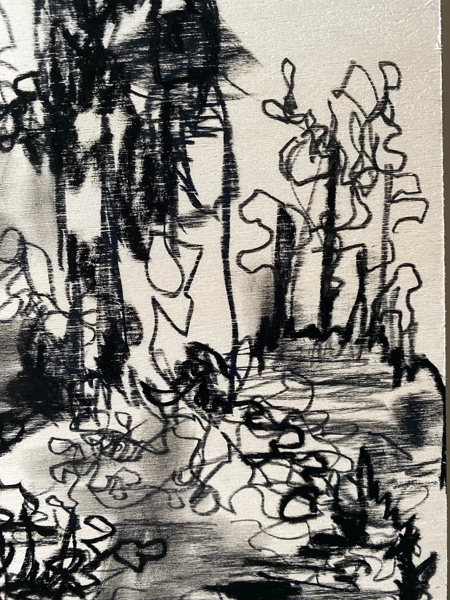 Original Drawing on Wood-Breakfast with Cat-British Awarded Artist-Large panel For Sale 13