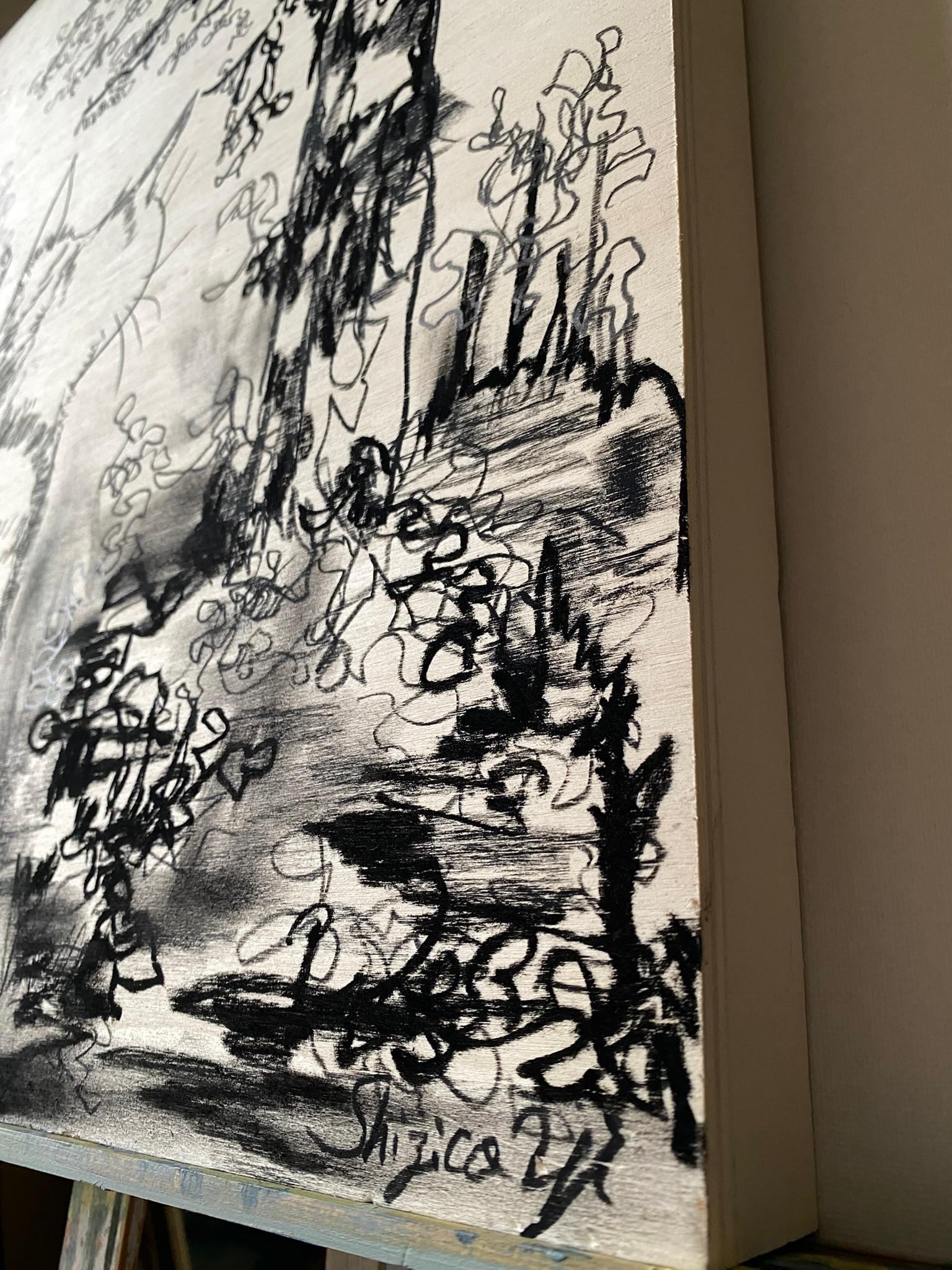 Original Drawing on Wood-Breakfast with Cat-British Awarded Artist-Large panel For Sale 15