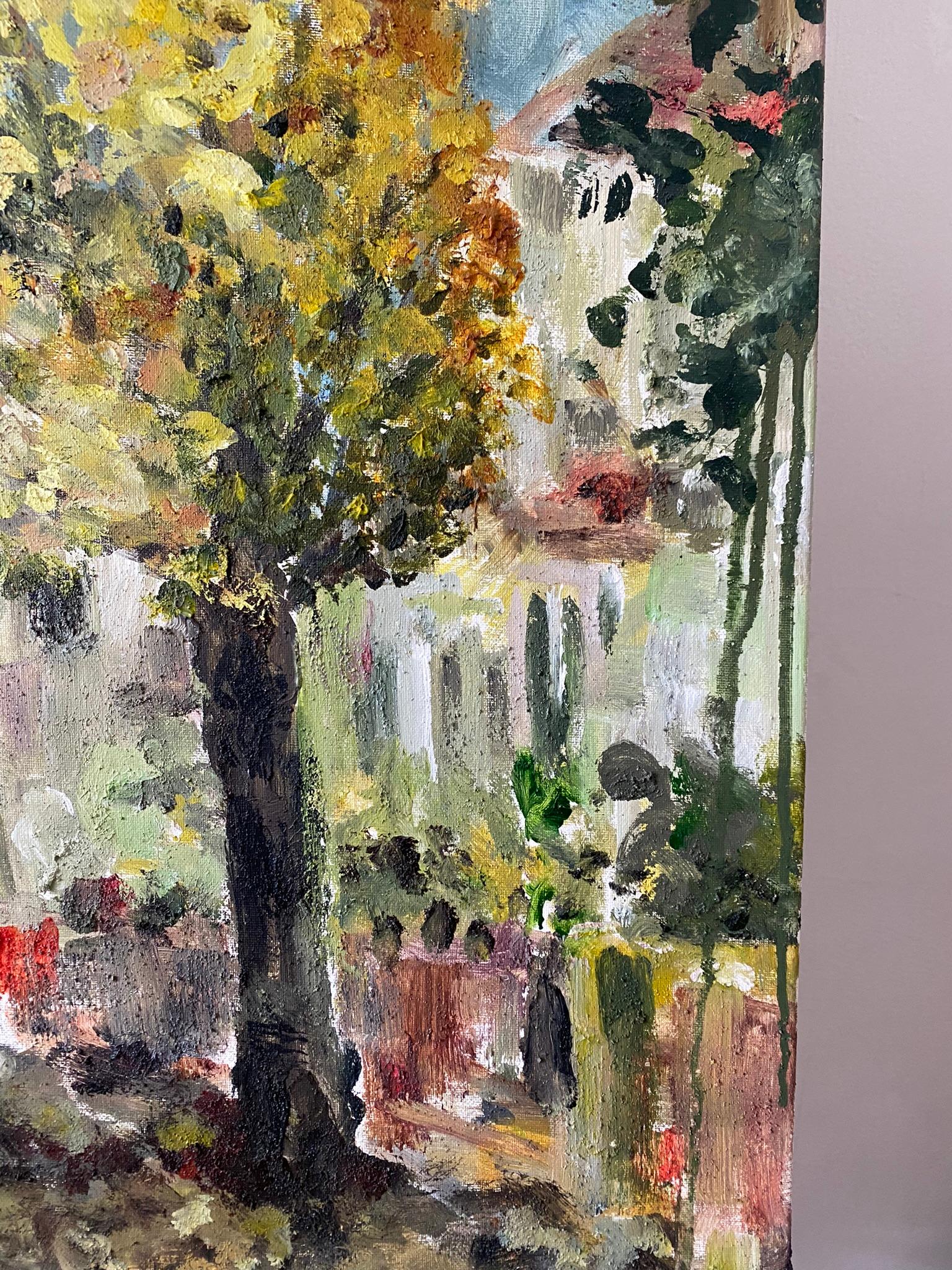 Original-Enmarcado-Gran Óleo-Otoño en Londres-Artista Británico Premiado-Impresionista en venta 11
