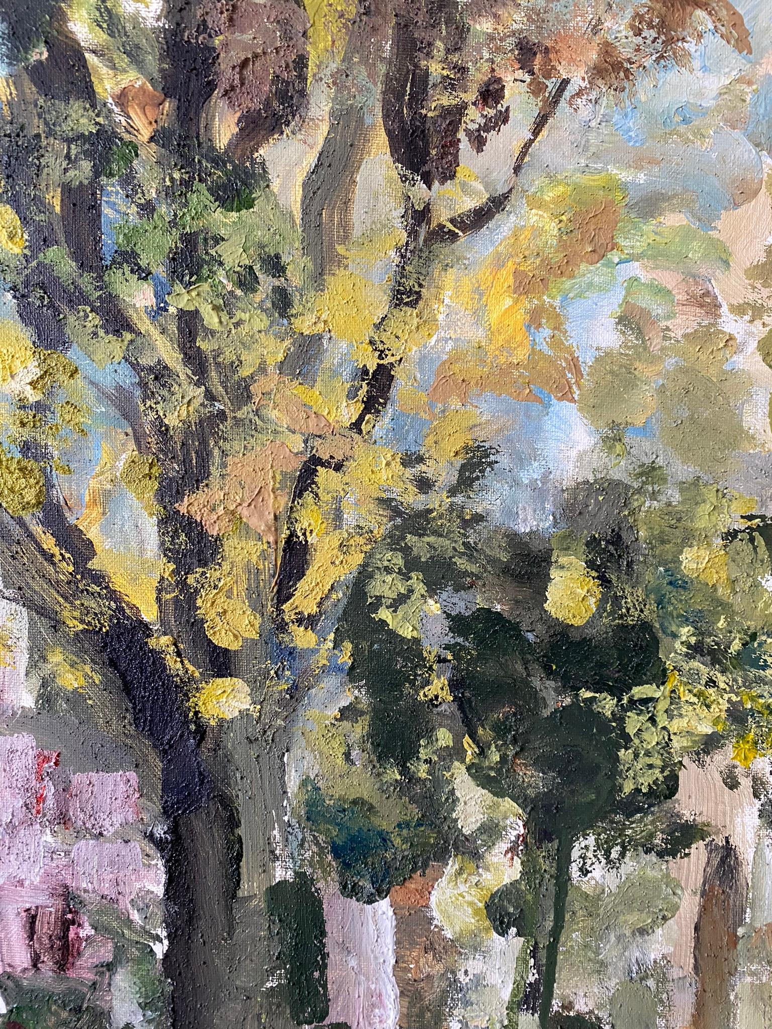 Original-Enmarcado-Gran Óleo-Otoño en Londres-Artista Británico Premiado-Impresionista en venta 13