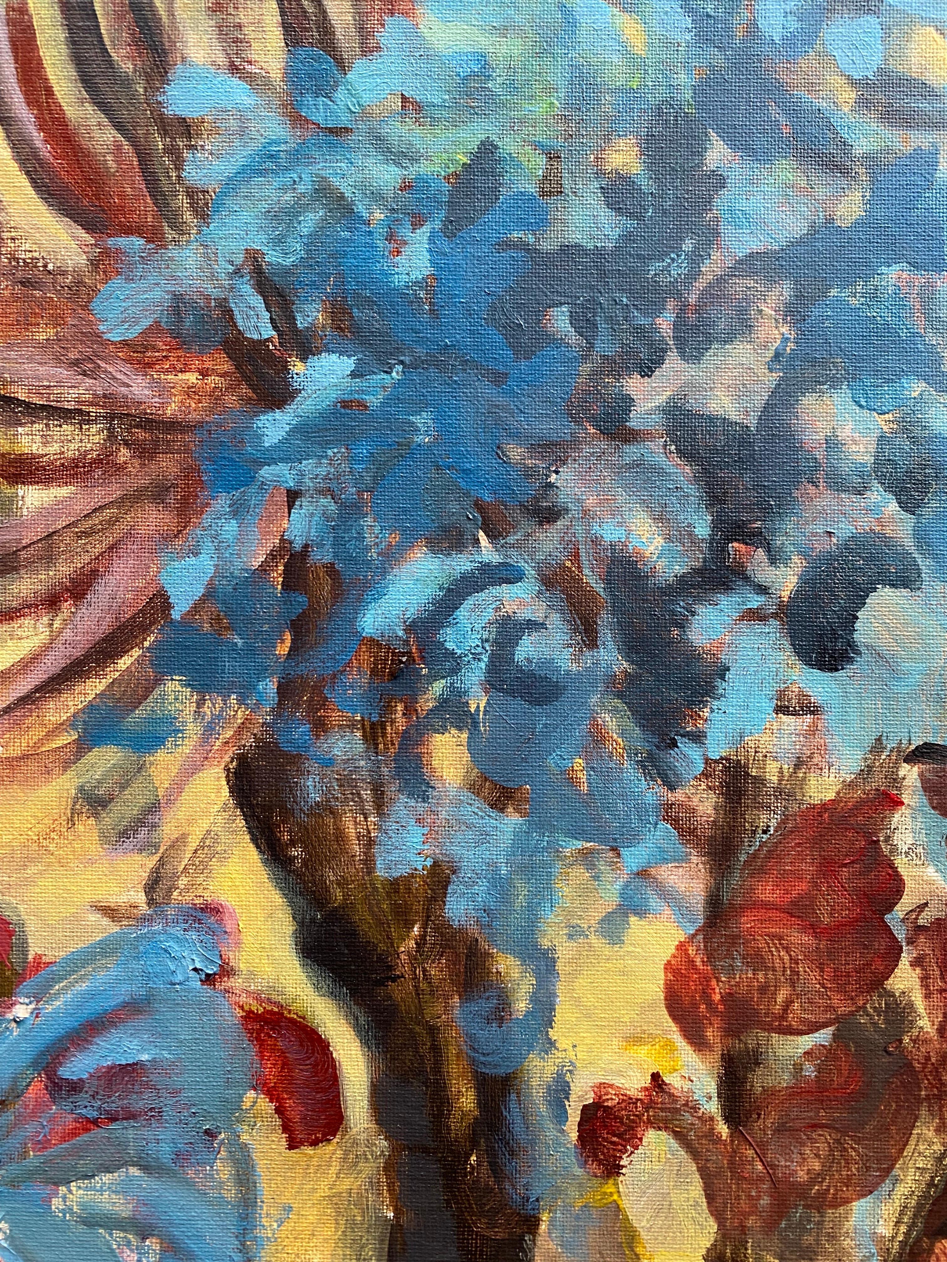 Original-Gladiolus Common Blue-Expressionist-English Cottage -UK Awarded Artist For Sale 10