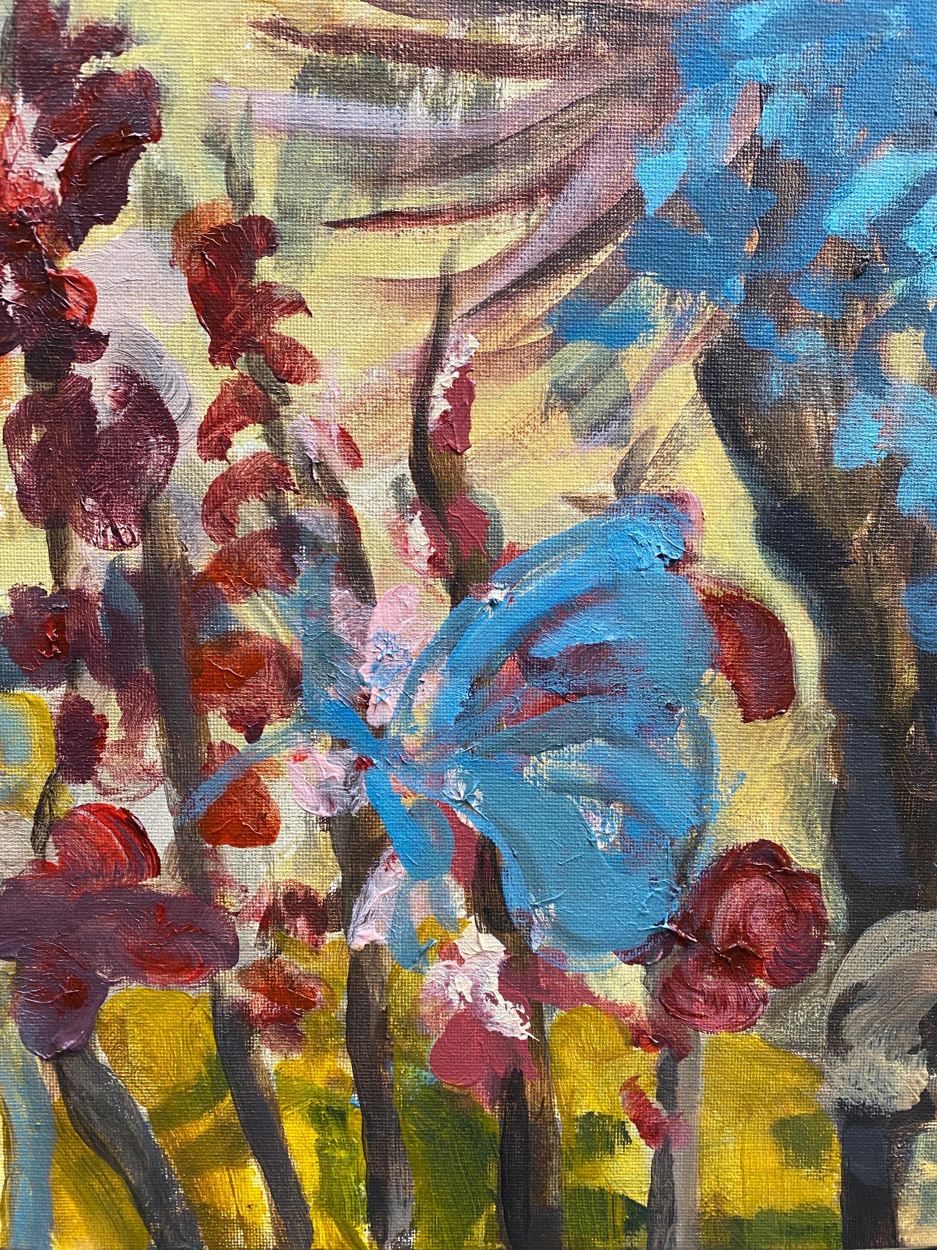 Original-Gladiolus Common Blue-Expressionist-English Cottage -UK Awarded Artist For Sale 3