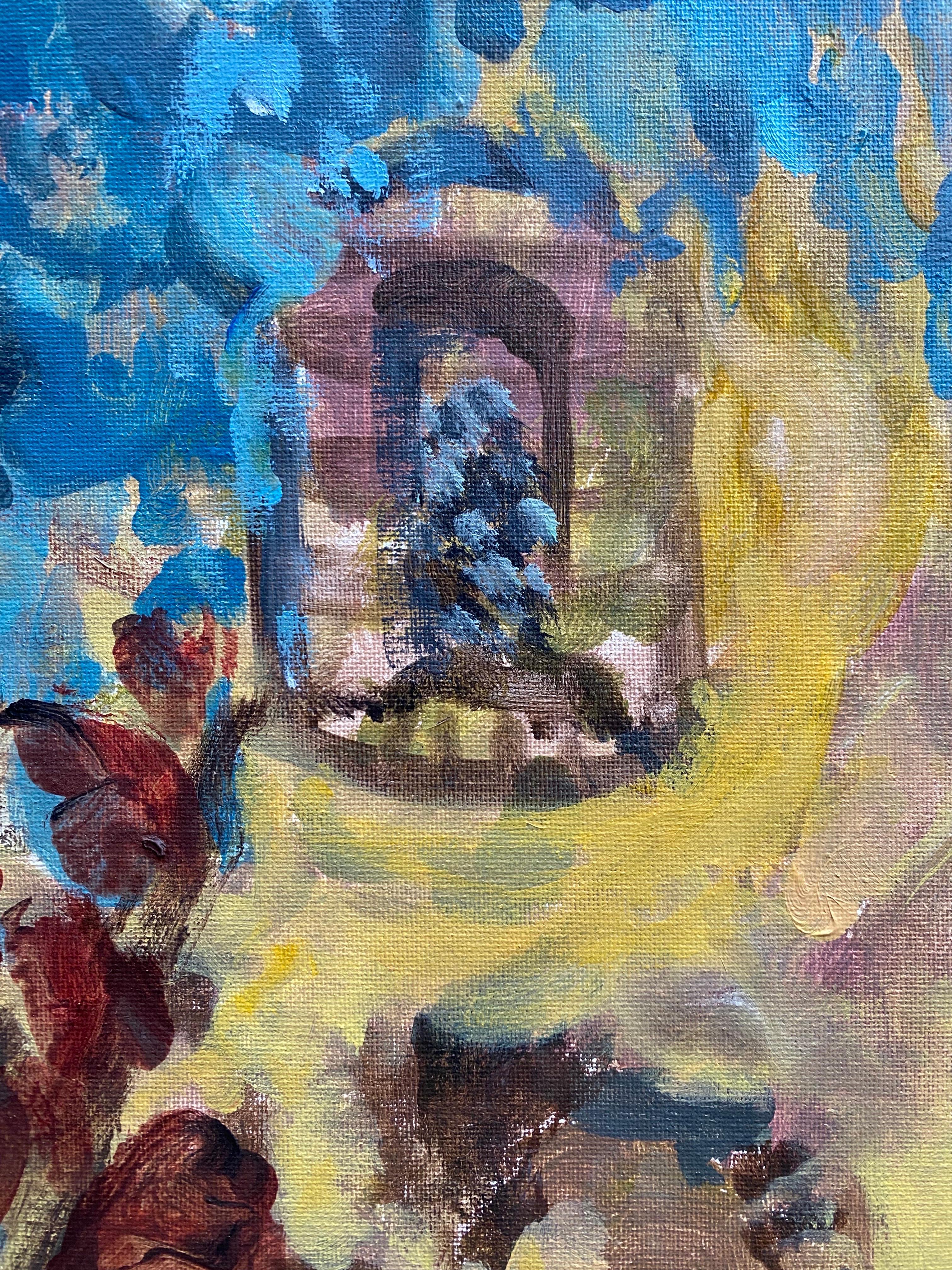Original-Gladiolus Common Blue-Expressionist-English Cottage -UK Awarded Artist For Sale 7