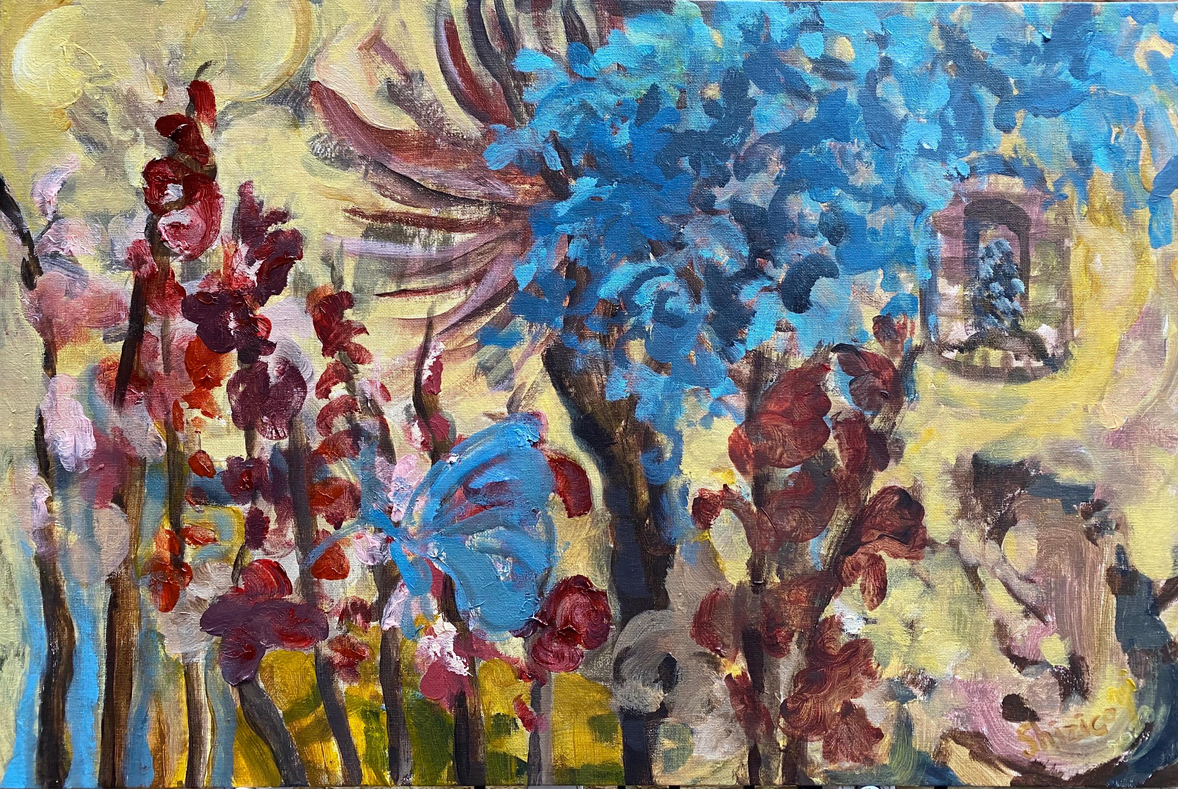 Original-Gladiolus Common Blue-Expressionist-English Cottage -UK Awarded Artist