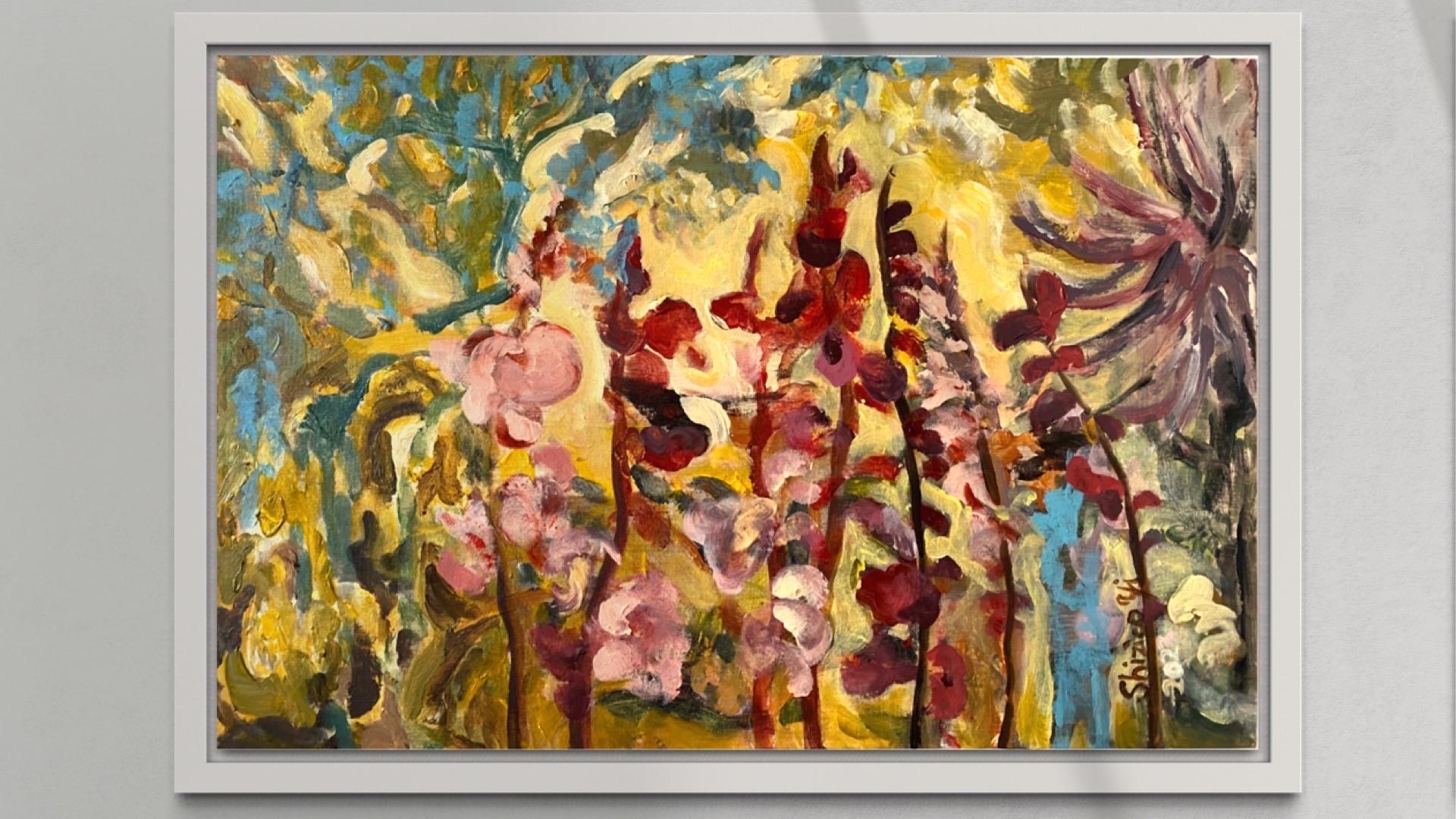 Originals Öl-Gladiolus Set von 2 -Sunlit Series-Expressionist-UK ausgezeichneter Künstler (Abstrakter Expressionismus), Painting, von Shizico Yi