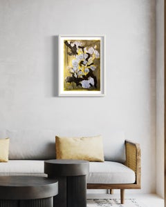 Original-Golden Summer-Sunlit roses-UK Awarded Artist-gold and ink on paper-rare