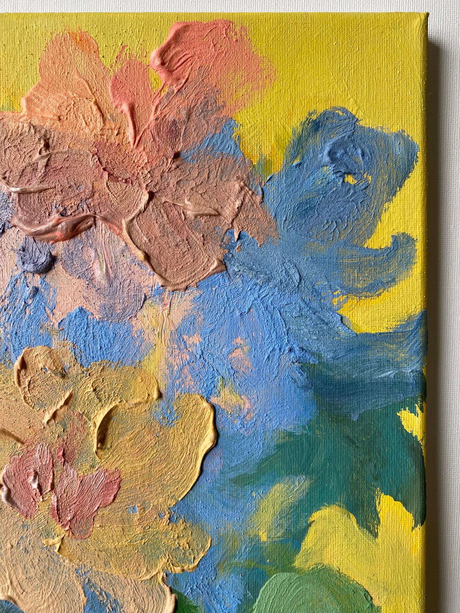 Original-Impasto-Dahlias Serie Jardin d'Hiver-Artista Británico Premiado-Impresión - Painting Impresionista abstracto de Shizico Yi