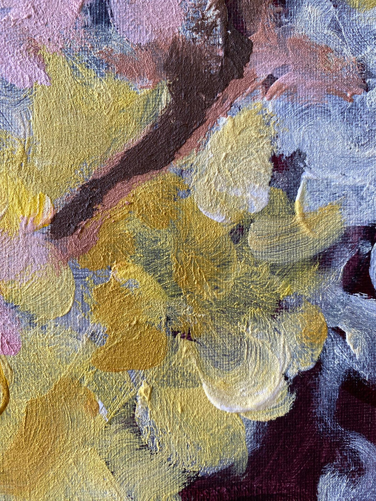 Originale-Impasto-Jardin d'Hiver-Dahlia su rosa rampicante-Artista britannico premiato in vendita 6