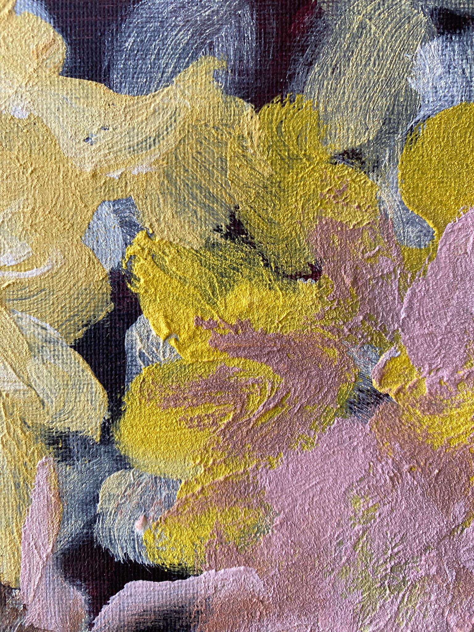 Originale-Impasto-Jardin d'Hiver-Dahlia su rosa rampicante-Artista britannico premiato in vendita 7