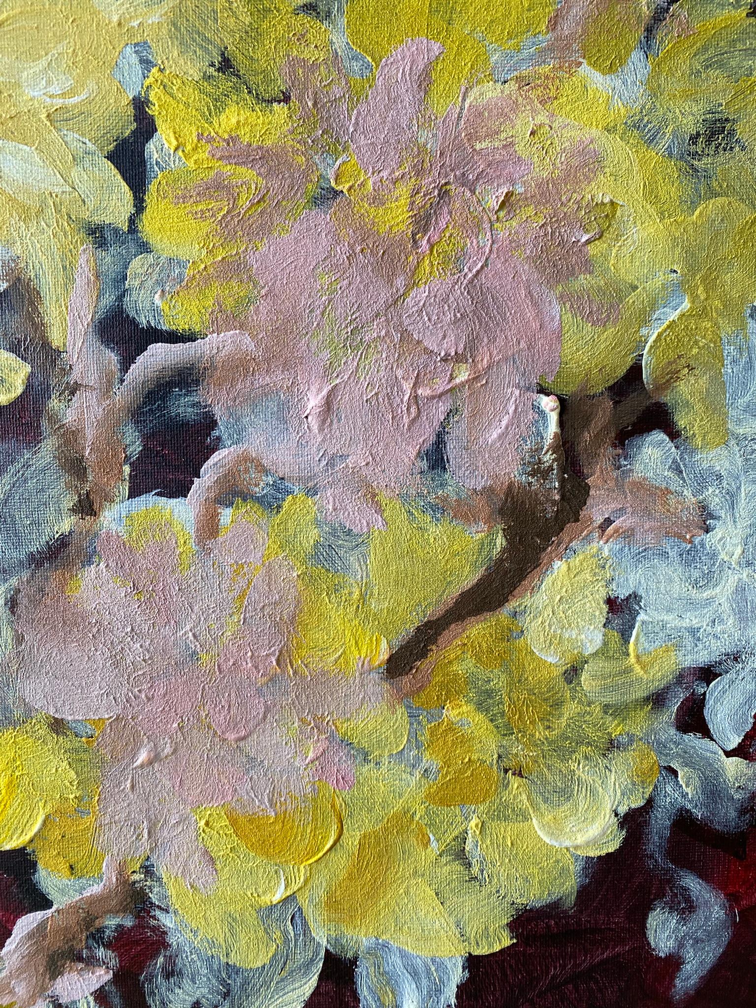 Originale-Impasto-Jardin d'Hiver-Dahlia su rosa rampicante-Artista britannico premiato in vendita 8