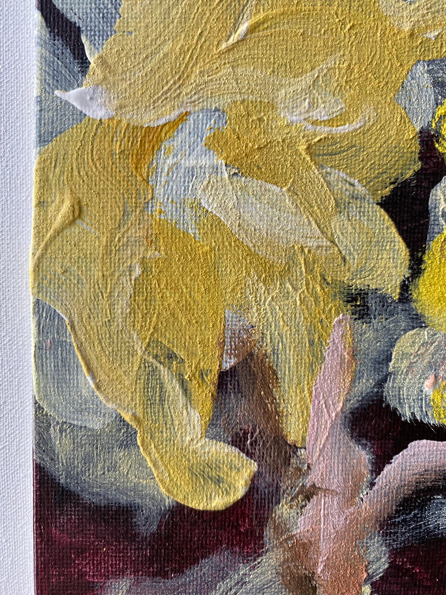 Originale-Impasto-Jardin d'Hiver-Dahlia su rosa rampicante-Artista britannico premiato in vendita 11