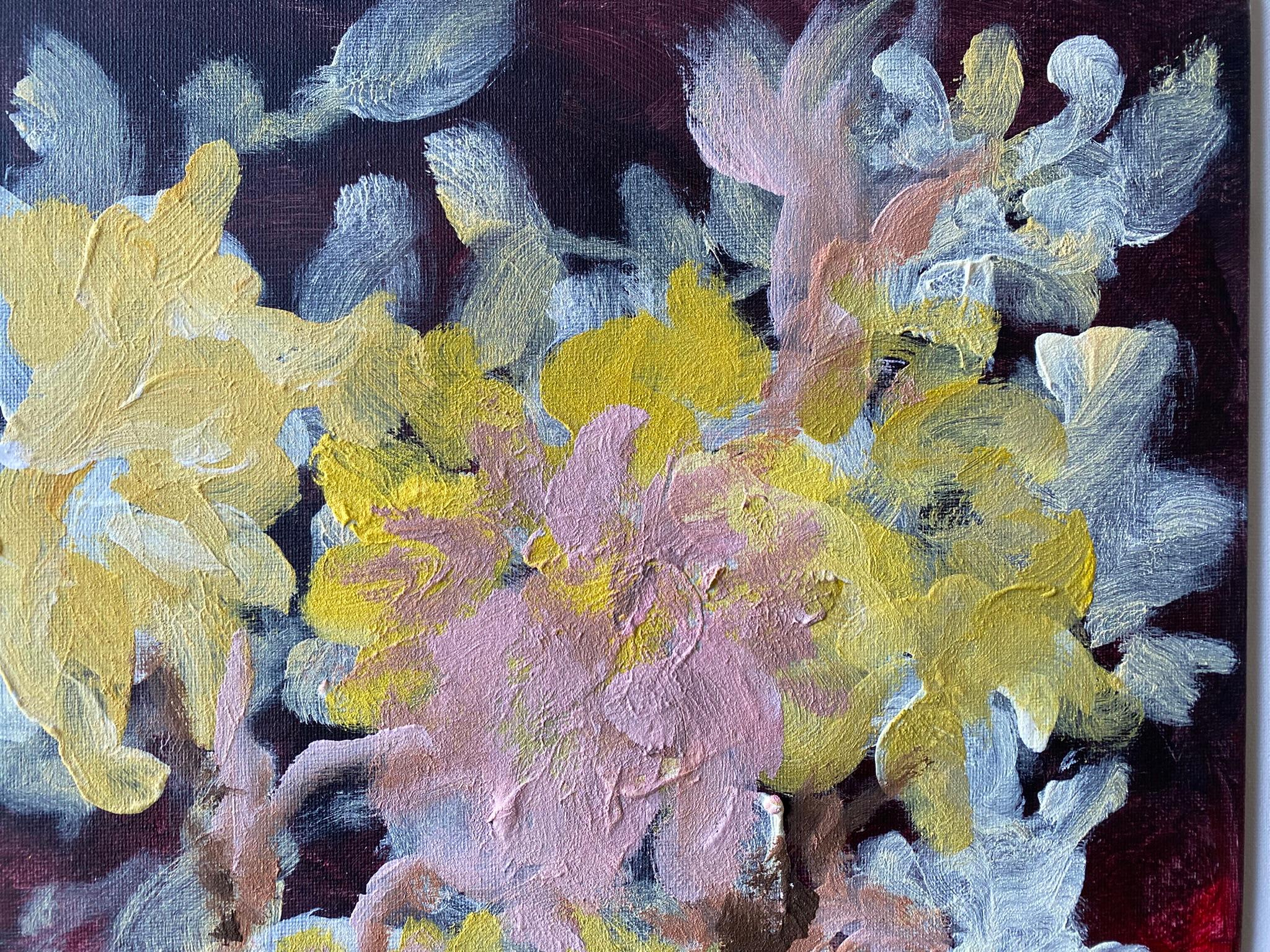 Originale-Impasto-Jardin d'Hiver-Dahlia su rosa rampicante-Artista britannico premiato in vendita 13