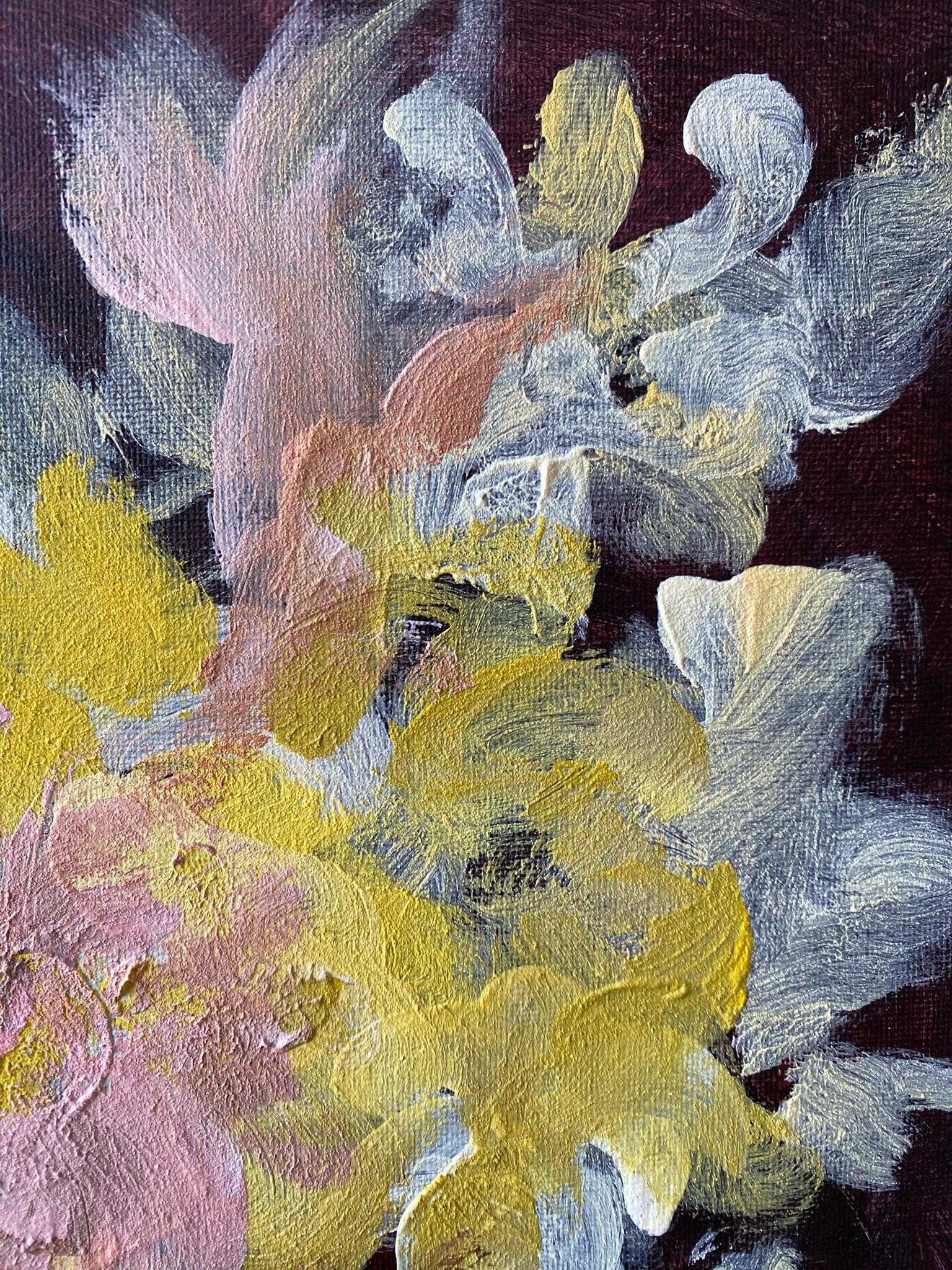 Originale-Impasto-Jardin d'Hiver-Dahlia su rosa rampicante-Artista britannico premiato - Landscape Painting Marrone di Shizico Yi