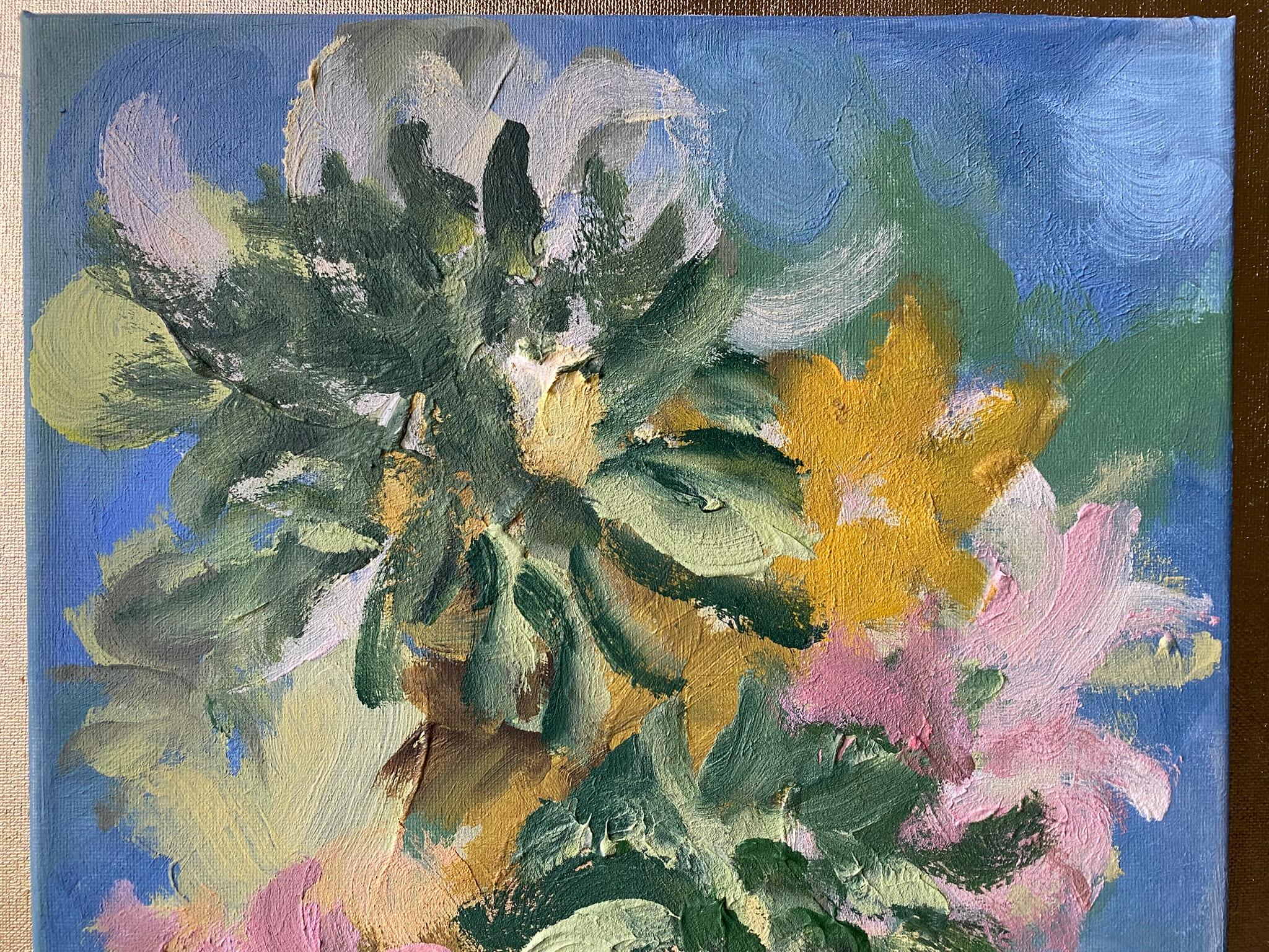 Originale-Impasto-Jardin d'Hiver Series-Dahlias-Artista britannico premiato-tela ad olio in vendita 12