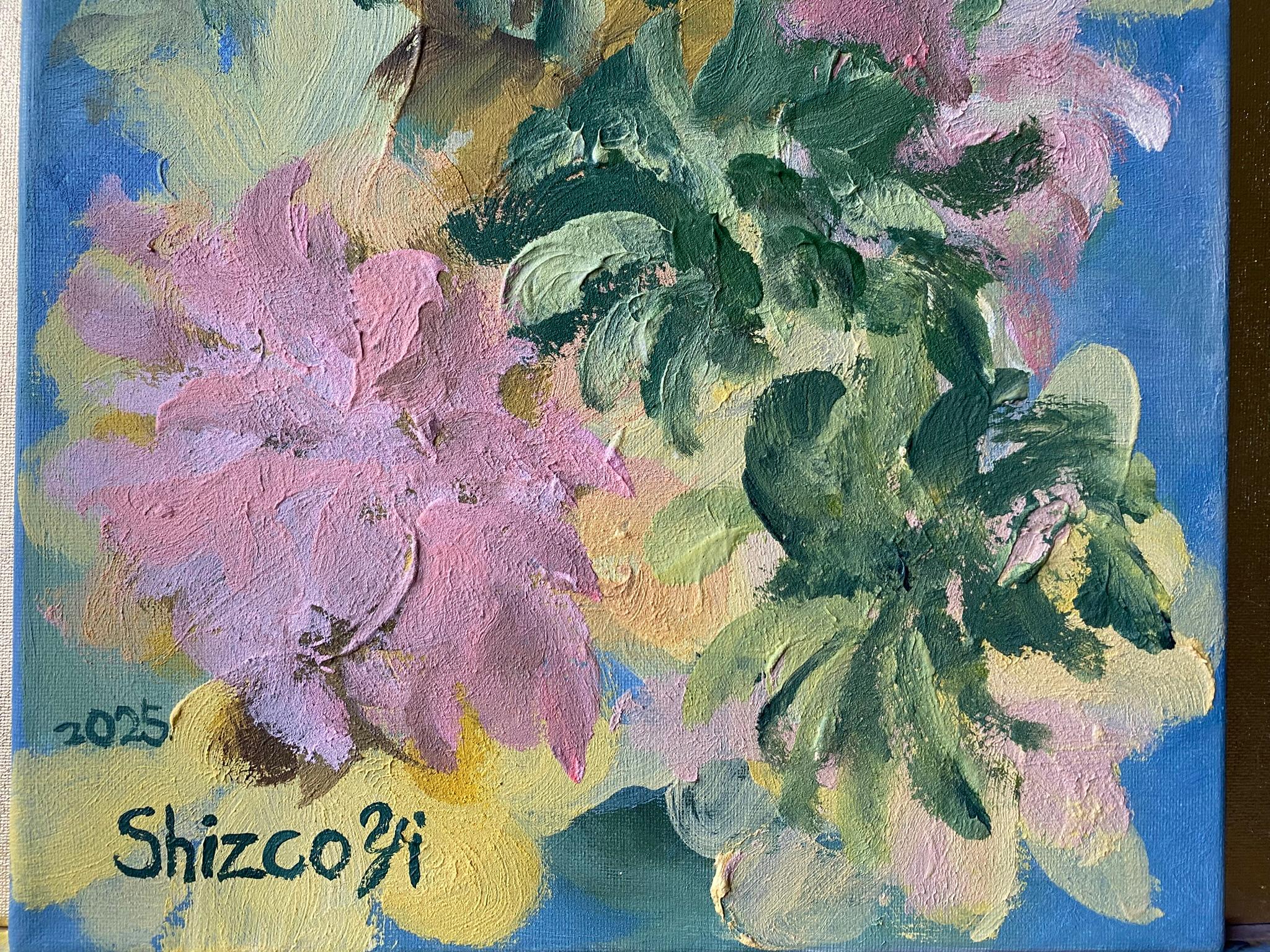 Originale-Impasto-Jardin d'Hiver Series-Dahlias-Artista britannico premiato-tela ad olio in vendita 13