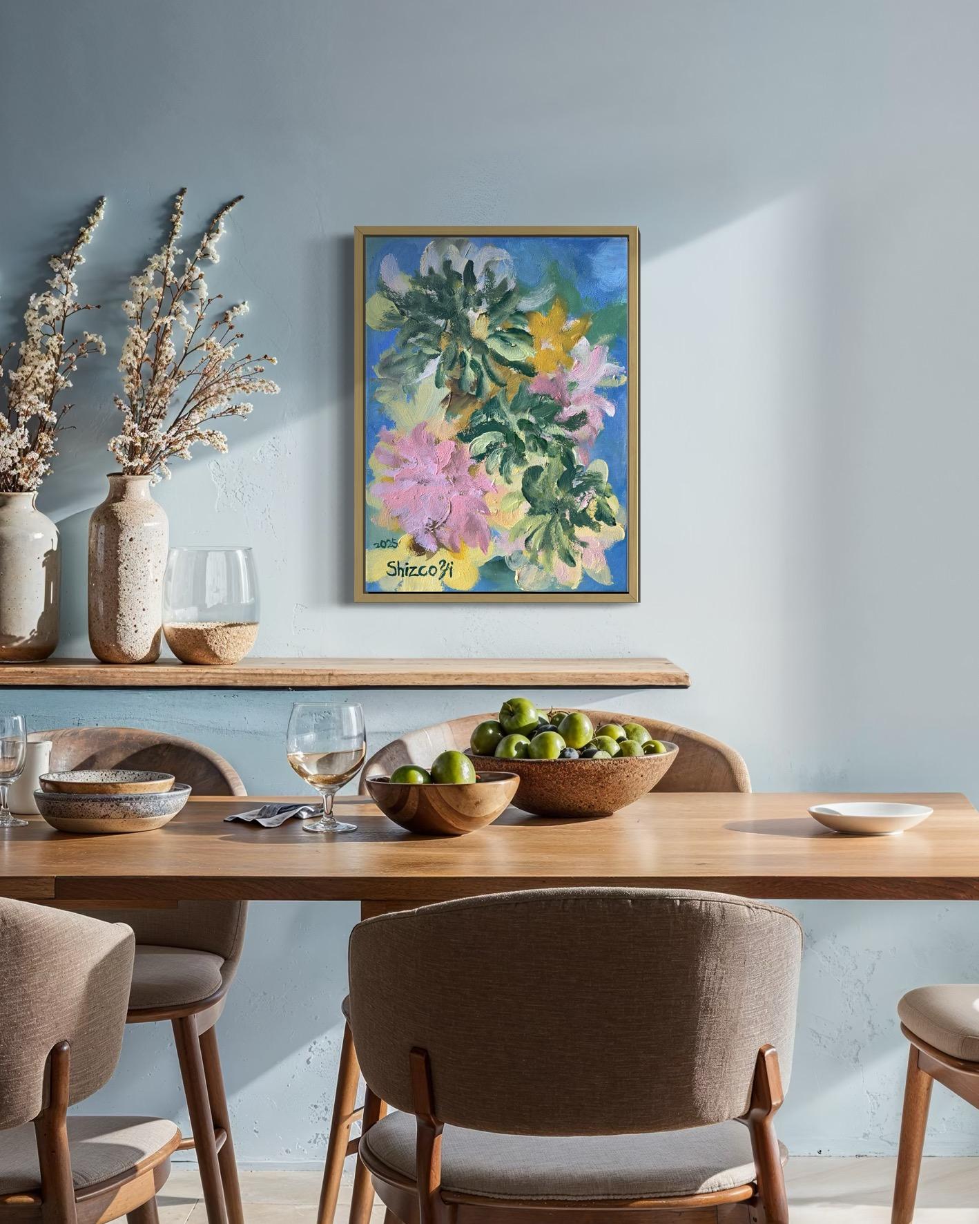 Original-Impasto-Jardin d'Hiver Series-Dahlias-British Awarded Artist-oil canvas - Painting by Shizico Yi