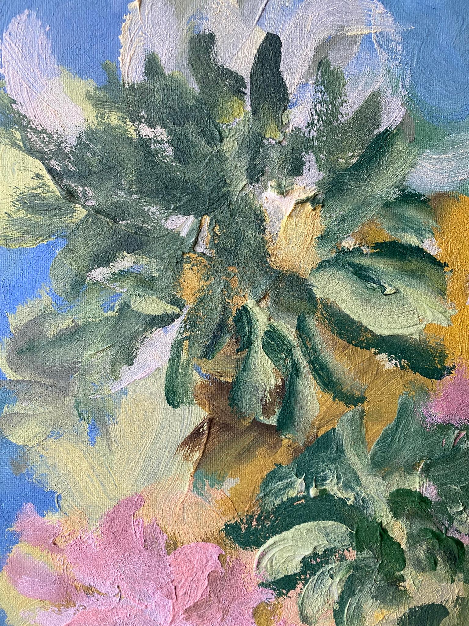 Originale-Impasto-Jardin d'Hiver Series-Dahlias-Artista britannico premiato-tela ad olio - Painting Impressionismo astratto di Shizico Yi