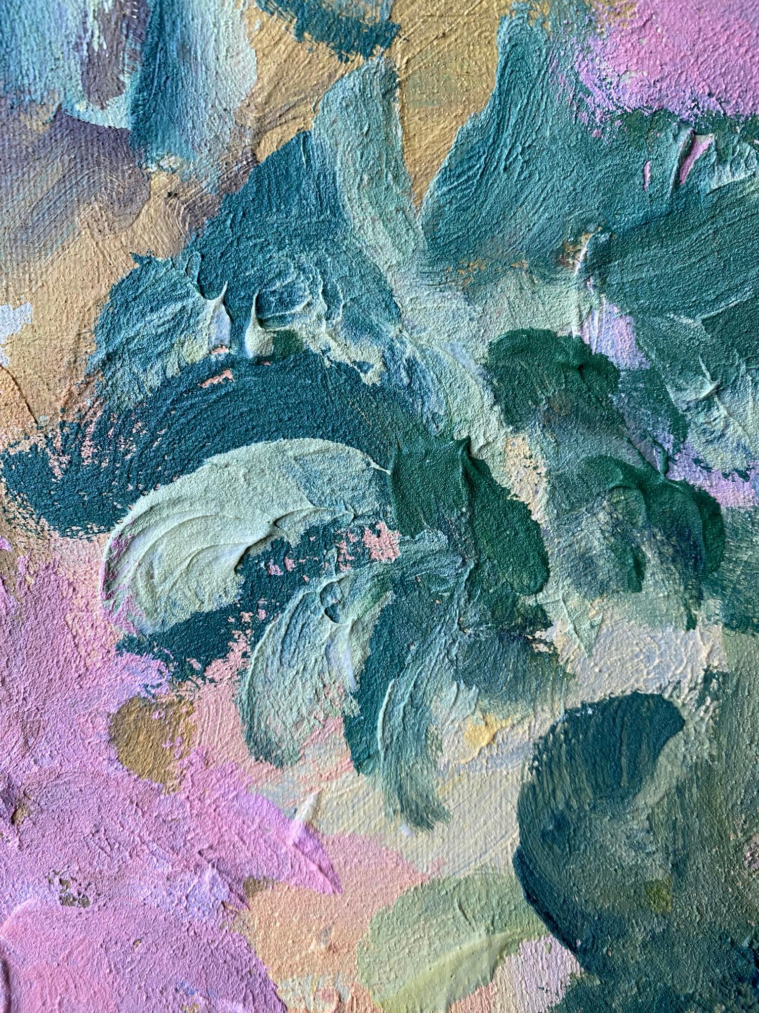 Originale-Impasto-Jardin d'Hiver Series-Dahlias-Artista britannico premiato-tela ad olio in vendita 1
