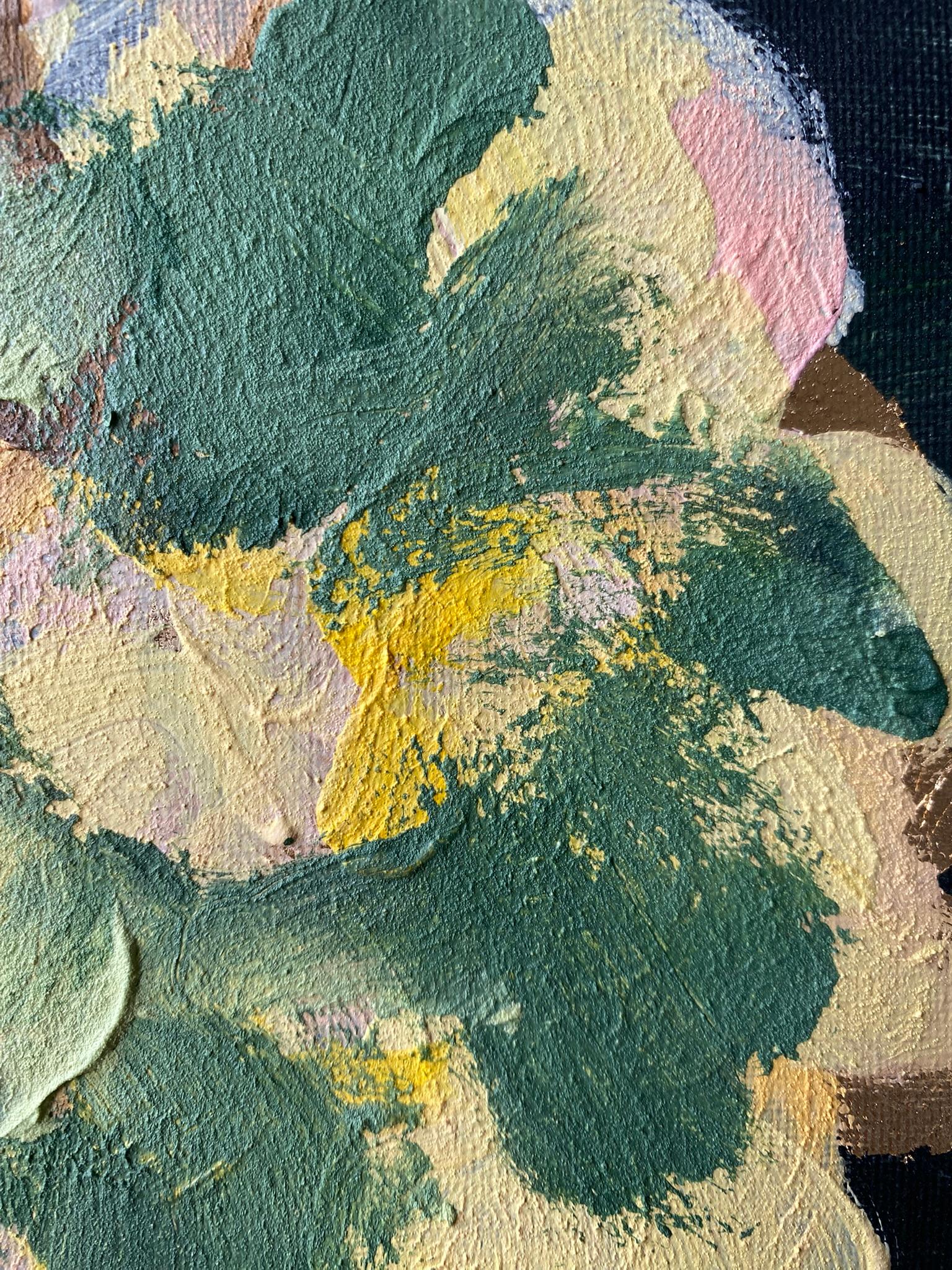 Originale-Impasto-Moonlit Dahlias-Jardin d'Hiver-Artista britannico premiato-Foglia d'oro 6
