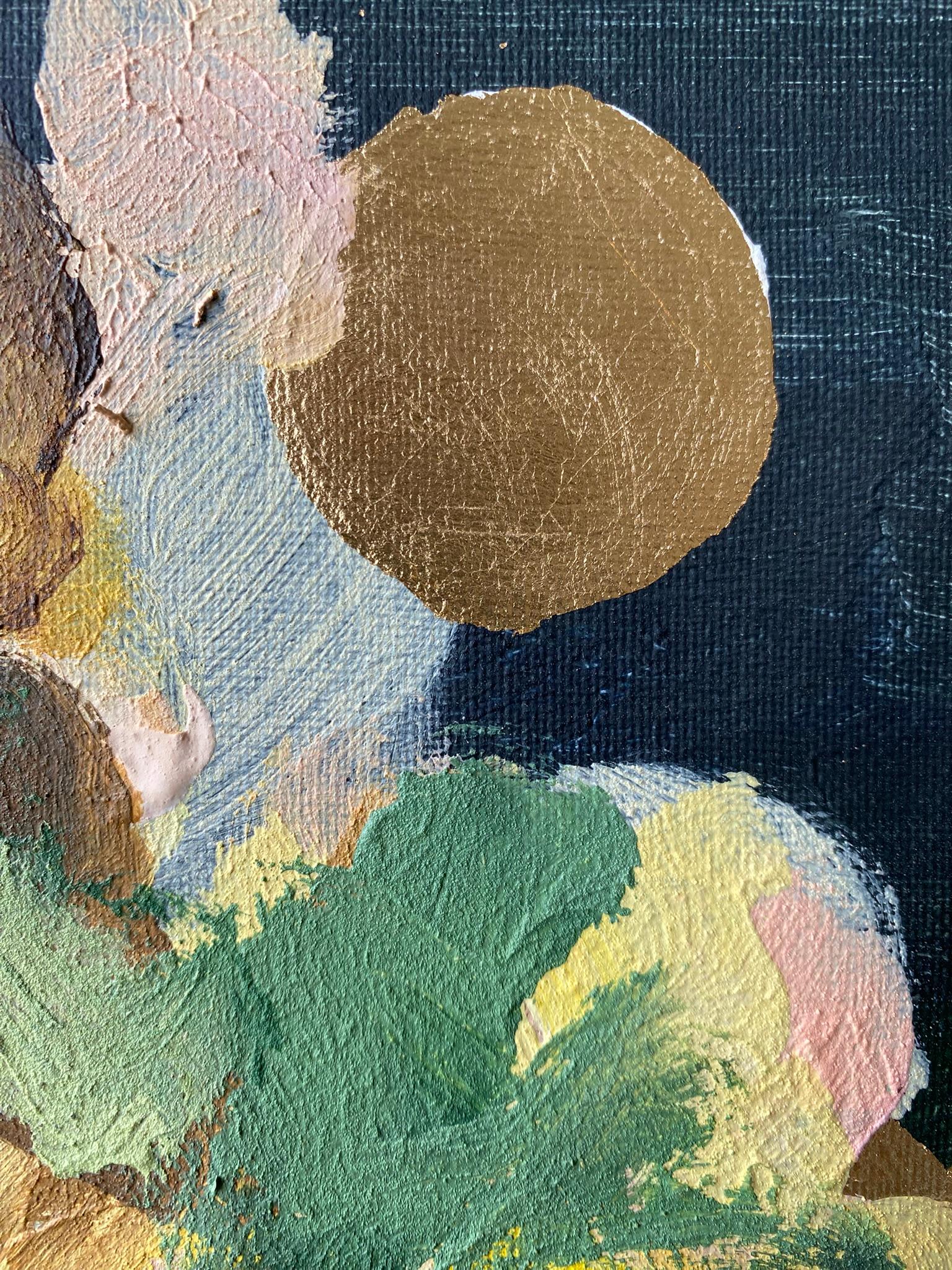 Originale-Impasto-Moonlit Dahlias-Jardin d'Hiver-Artista britannico premiato-Foglia d'oro 7