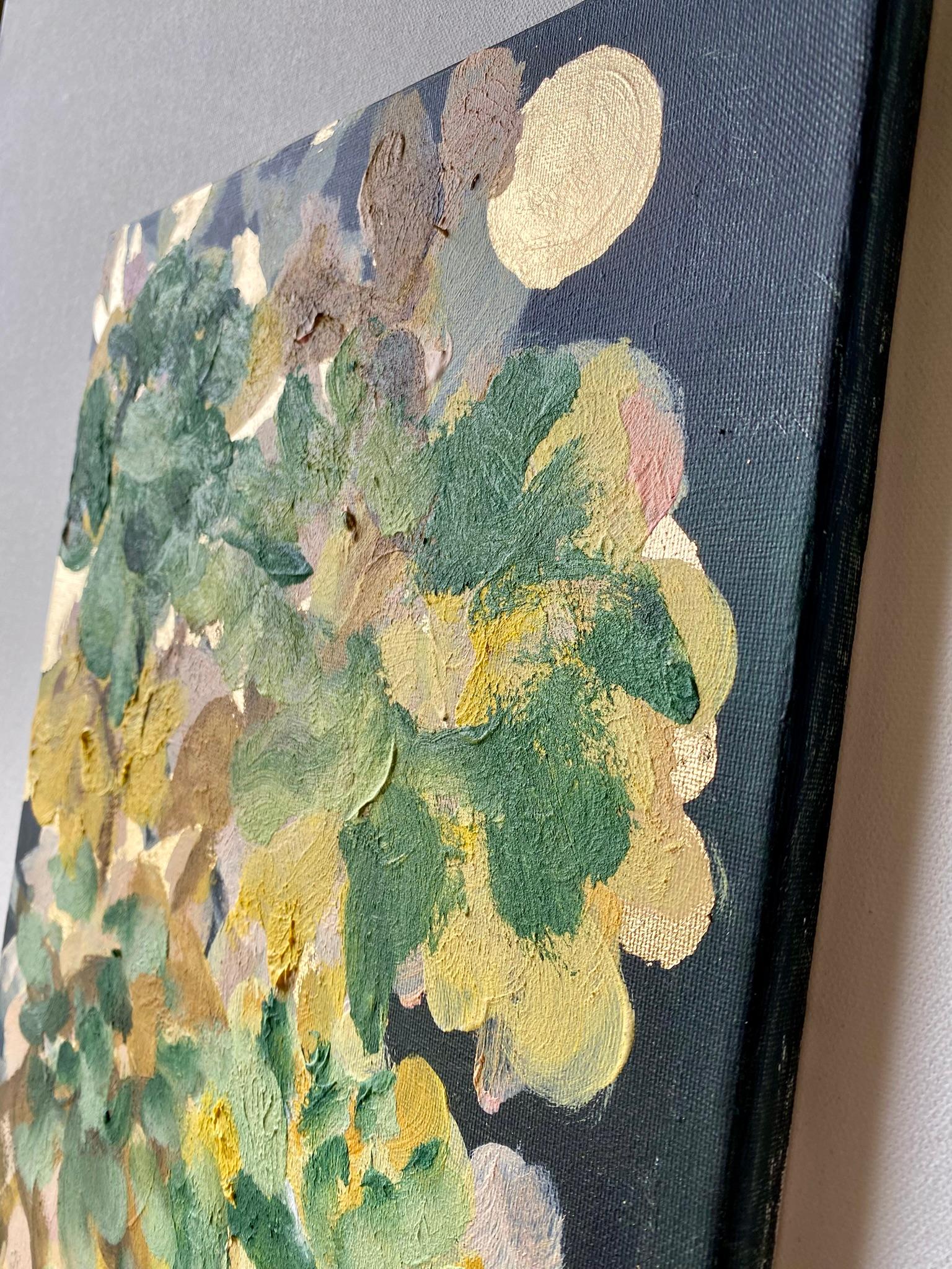 Originale-Impasto-Moonlit Dahlias-Jardin d'Hiver-Artista britannico premiato-Foglia d'oro 8