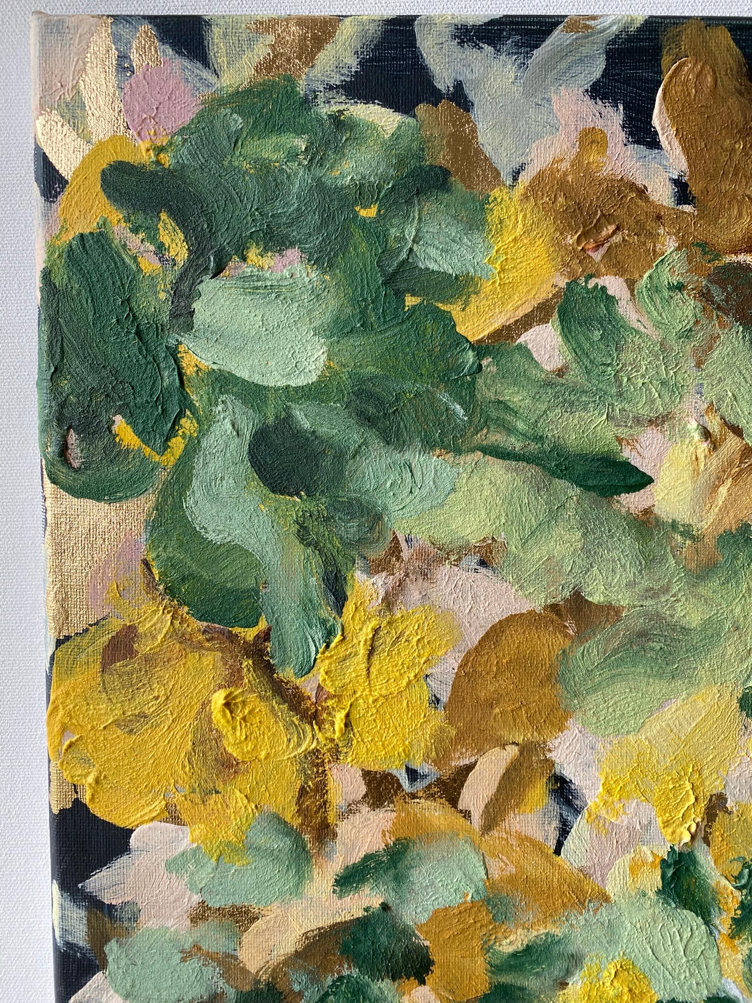 Originale-Impasto-Moonlit Dahlias-Jardin d'Hiver-Artista britannico premiato-Foglia d'oro - Painting Impressionismo astratto di Shizico Yi