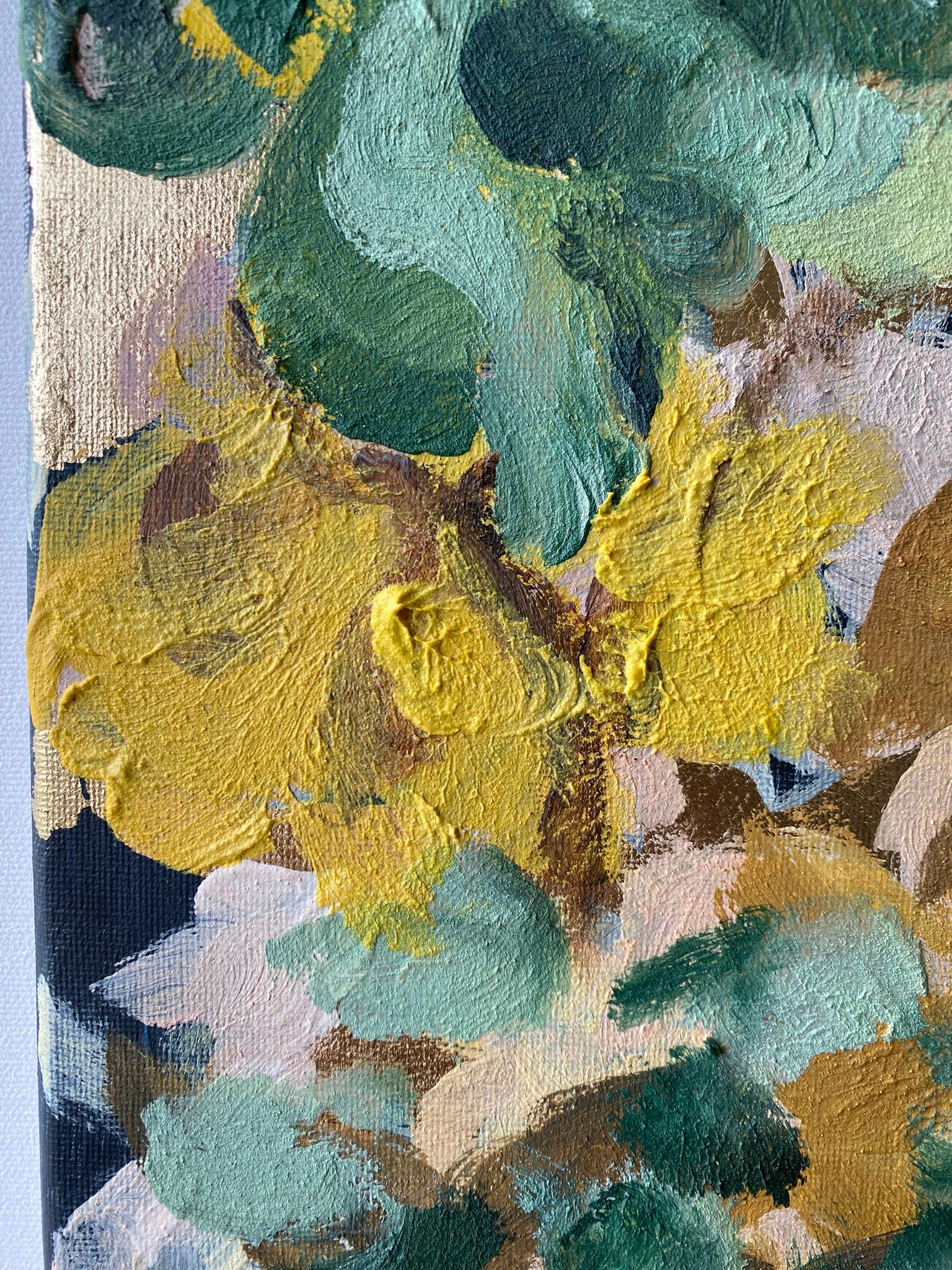 Originale-Impasto-Moonlit Dahlias-Jardin d'Hiver-Artista britannico premiato-Foglia d'oro 2