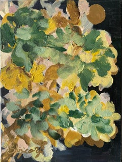 Originale-Impasto-Moonlit Dahlias-Jardin d'Hiver-Artista britannico premiato-Foglia d'oro