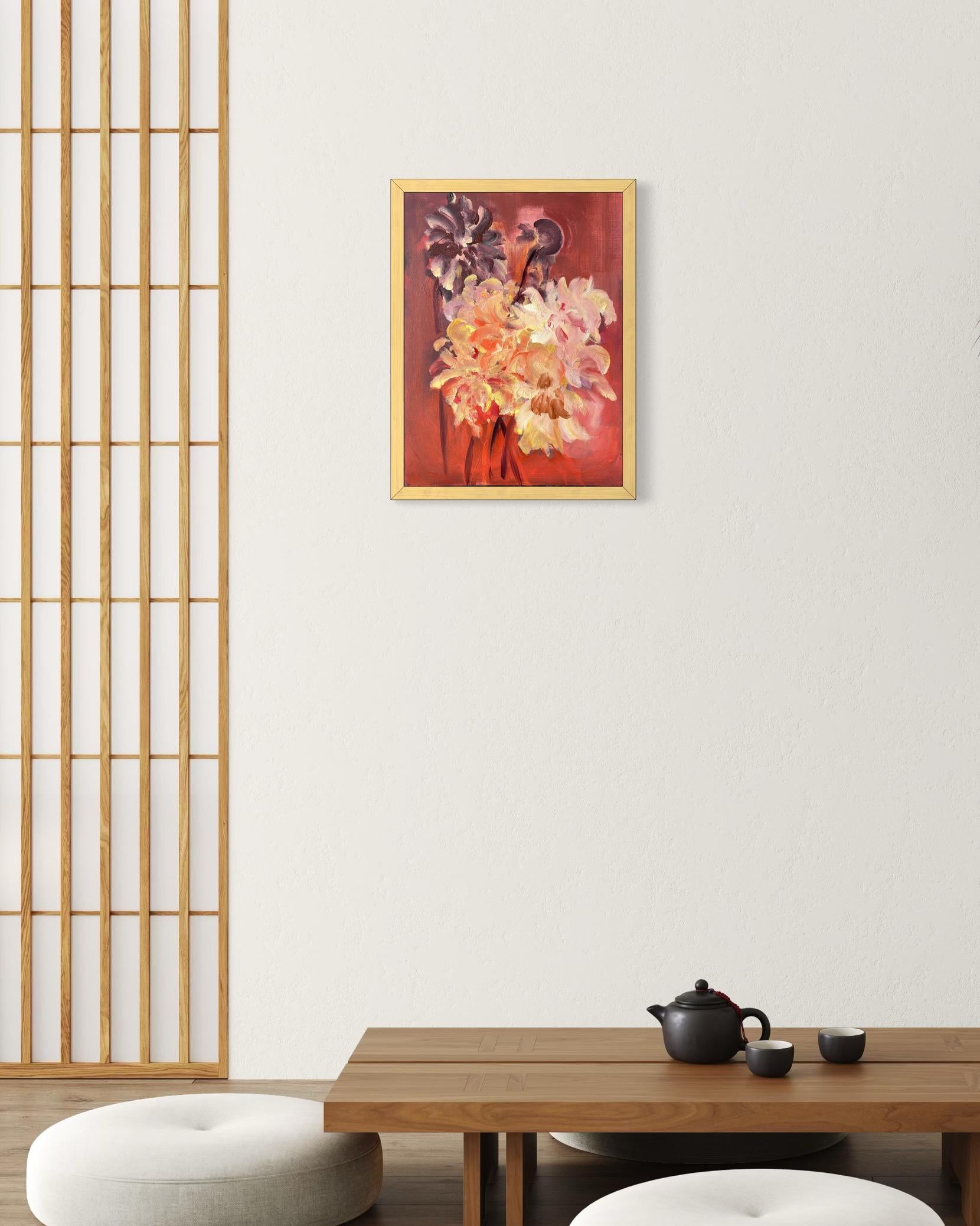 Original-Jardin d'Automne-British Awarded Artist-Dahlien-Öl-Plein air-shizicoyi – Painting von Shizico Yi