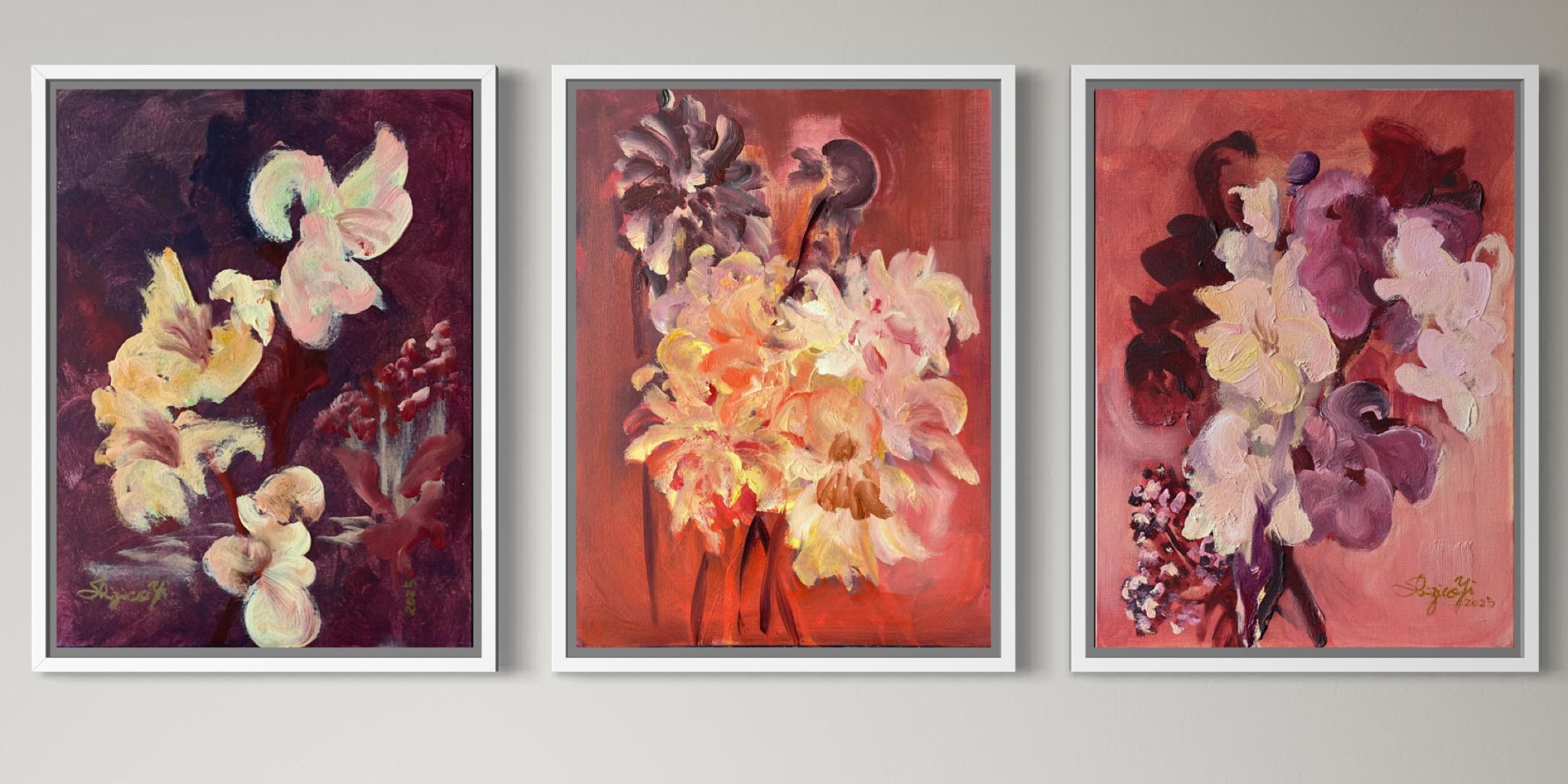 Original-Jardin d'Automne-British Awarded Artist-Dahlien-Öl-Plein air-shizicoyi im Angebot 9