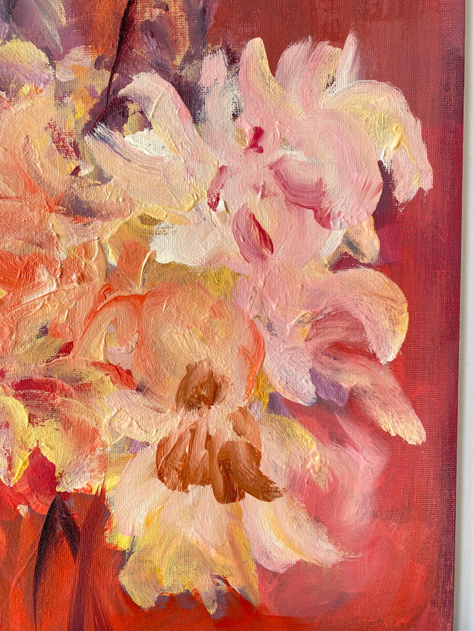 Original-Jardin d'Automne-British Awarded Artist-Dahlien-Öl-Plein air-shizicoyi (Pink), Landscape Painting, von Shizico Yi