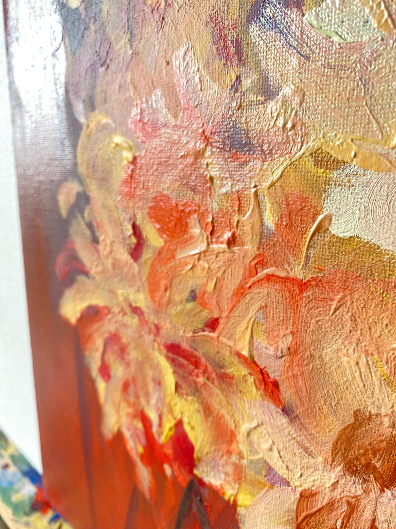 Original-Jardin d'Automne-British Awarded Artist-Dahlien-Öl-Plein air-shizicoyi im Angebot 4