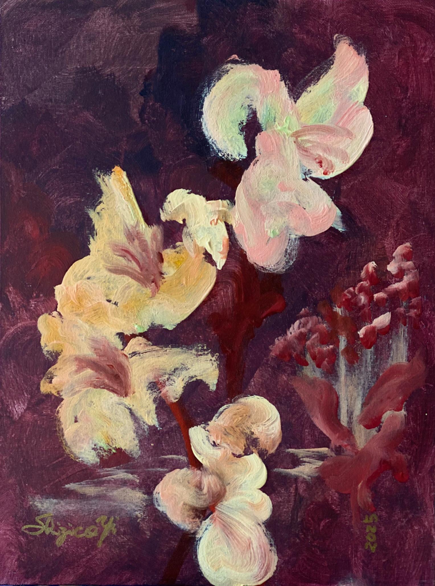 Original-Jardin d'Automne-British Awarded Artist-Gladiolus-Elderberries-oil