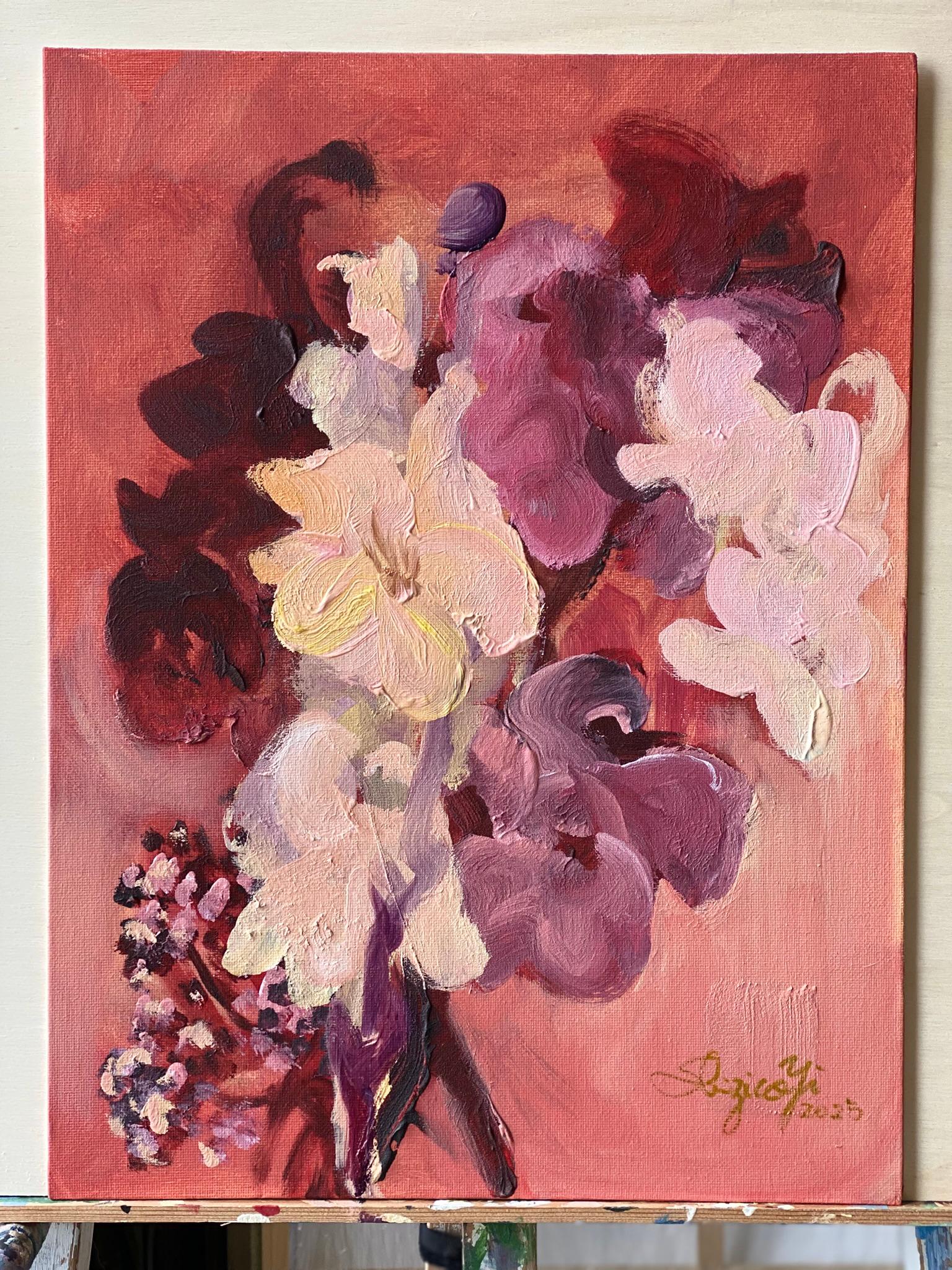 Original-Jardin d'Automne-British Awarded Artist-Gladiolen-Pleinwand-Öl-Leinwand im Angebot 7