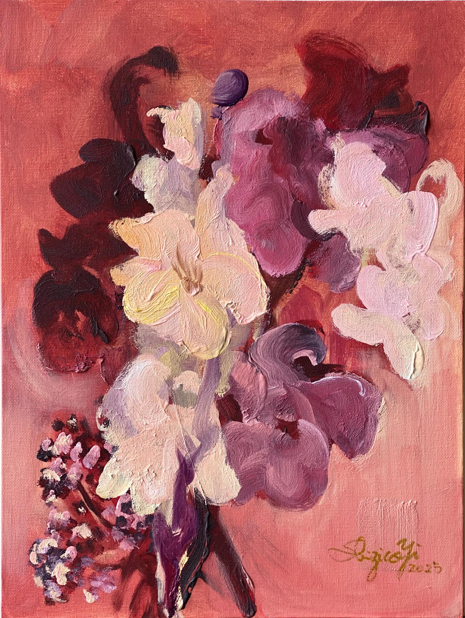 Original-Jardin d'Automne-British Awarded Artist-gladiolus-plein air-oil canvas