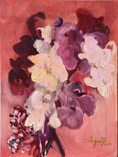 Originale-Jardin d'Automne-Artista britannico premiato-gladiolo-plein air-tela ad olio