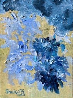 Original-Jardin d'Hiver-Cloud Dahlias in Blue-British Awarded Artist-Impasto